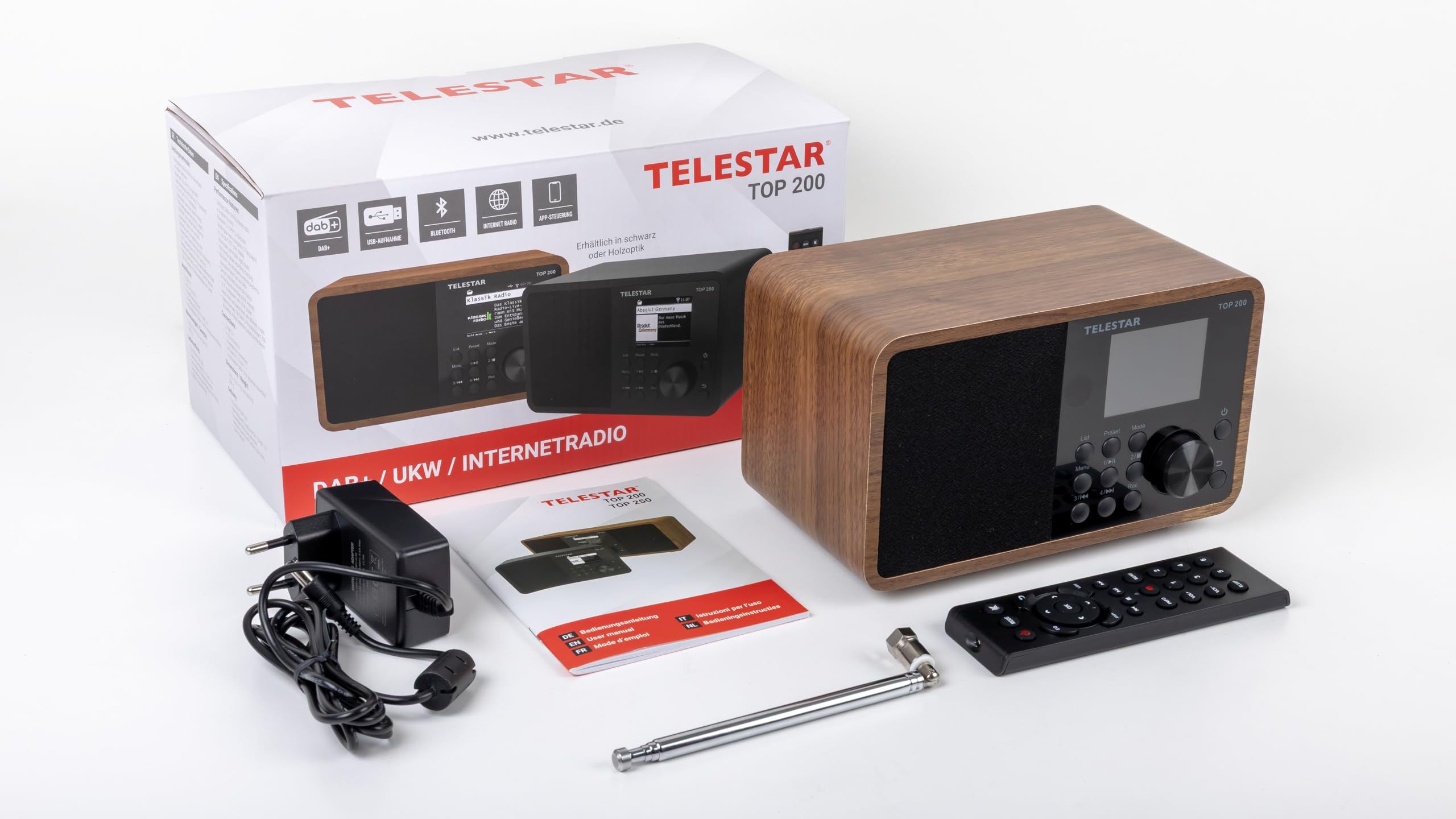 TELESTAR TOP 200 DAB+ Internetradio Bluetooth USB App Schwarz Holz