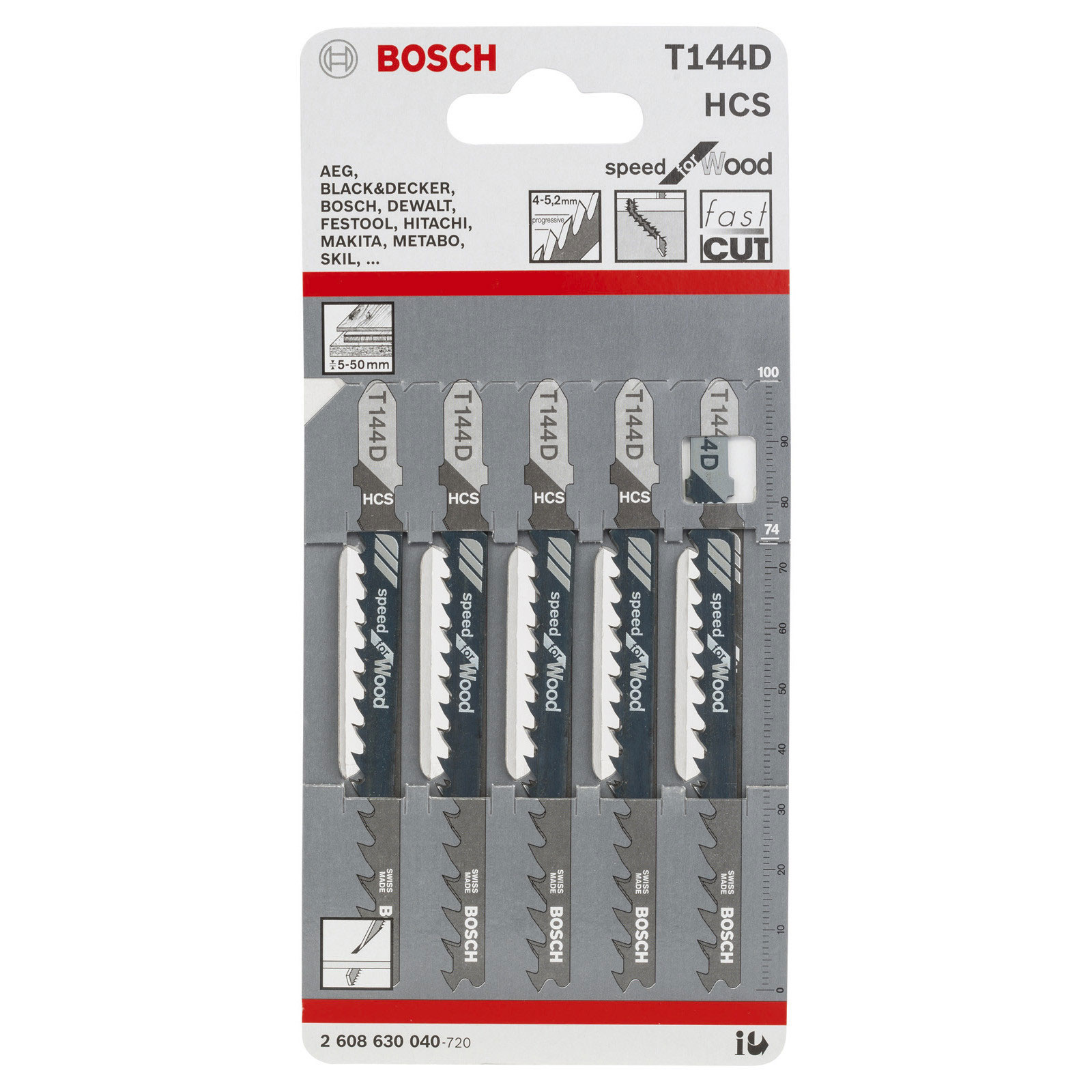 Bosch Professional Stichsaegeblatt T 144 D Speed for Wood, 5er-Pack