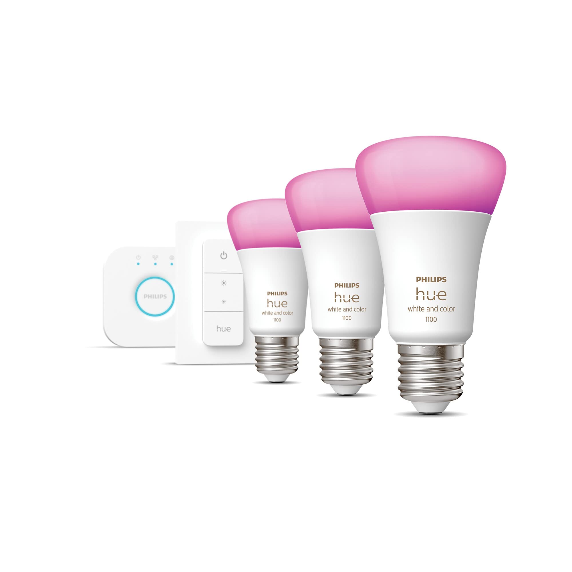 Philips Hue LED-Lampe "White & Color Ambience", E27, 3er Set, inkl. DimmerSwitch