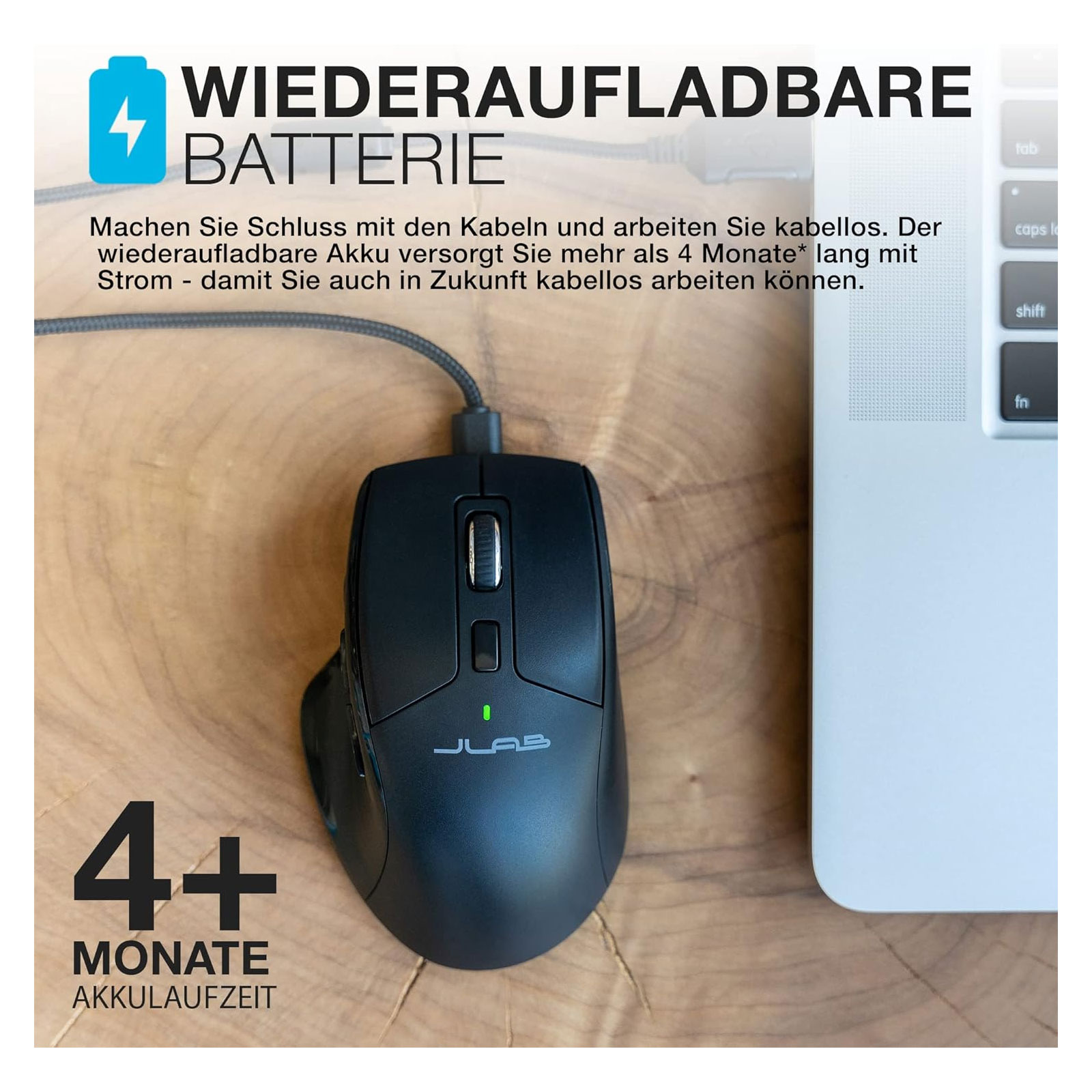 JLab JBuds Mouse Schwarz Funkmaus Bluetooth und 2,4 GHZ Dongle Ergonomisch