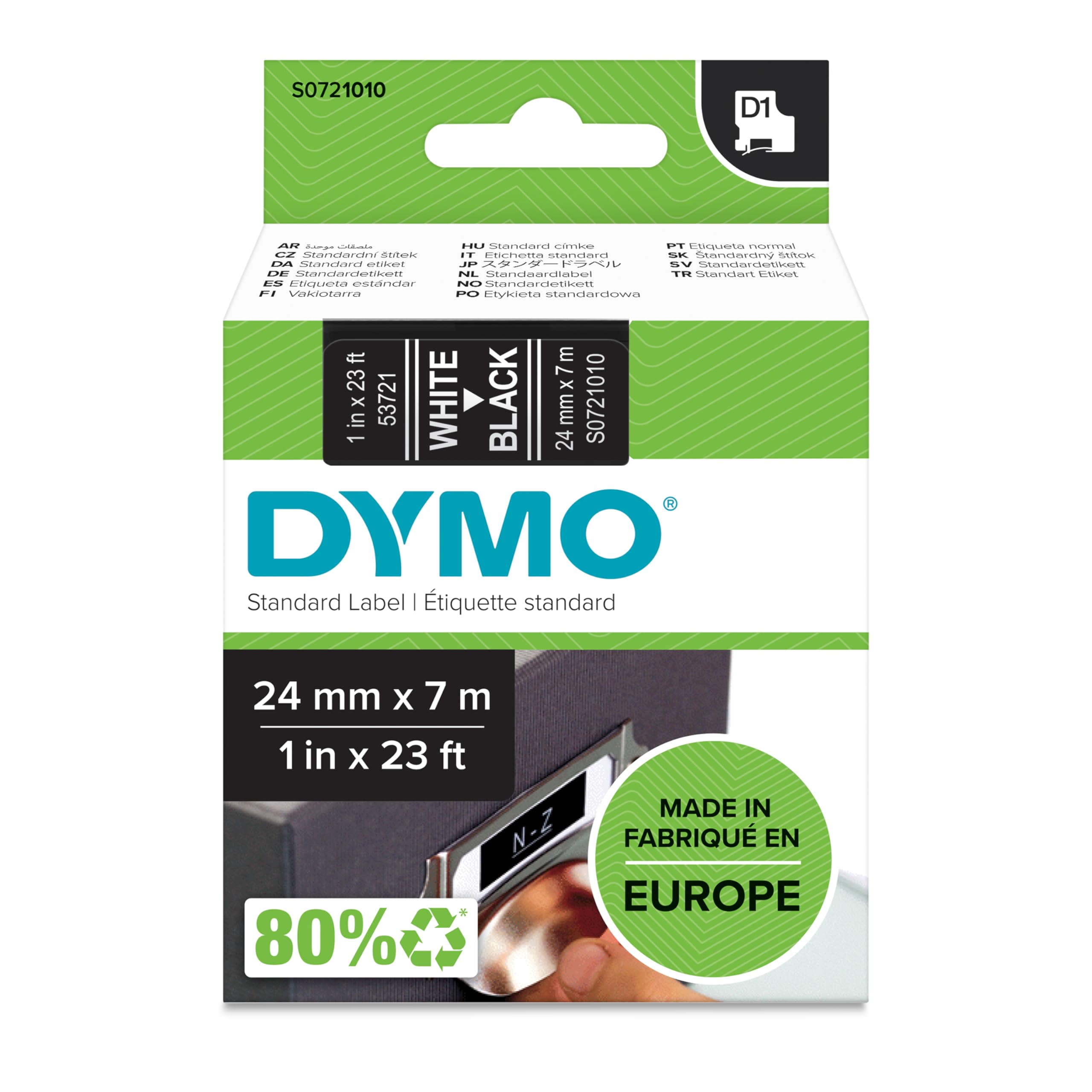 DYMO Original D1-Etikettenband | weiß auf schwarz | 24 mm x 7 m | selbstklebend