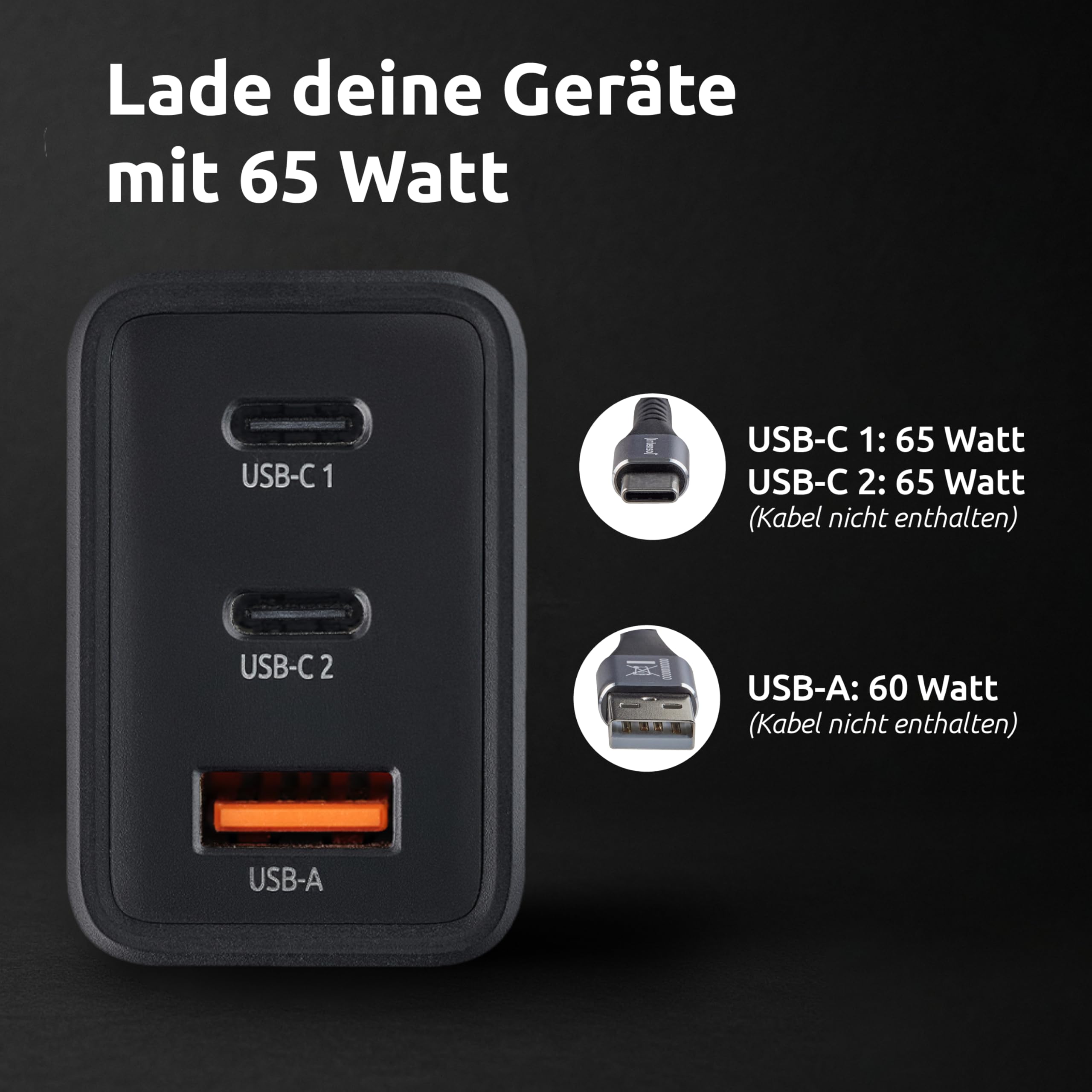 Intenso Power Adapter W65ACC GaN, 65W, Super schnelles Laden