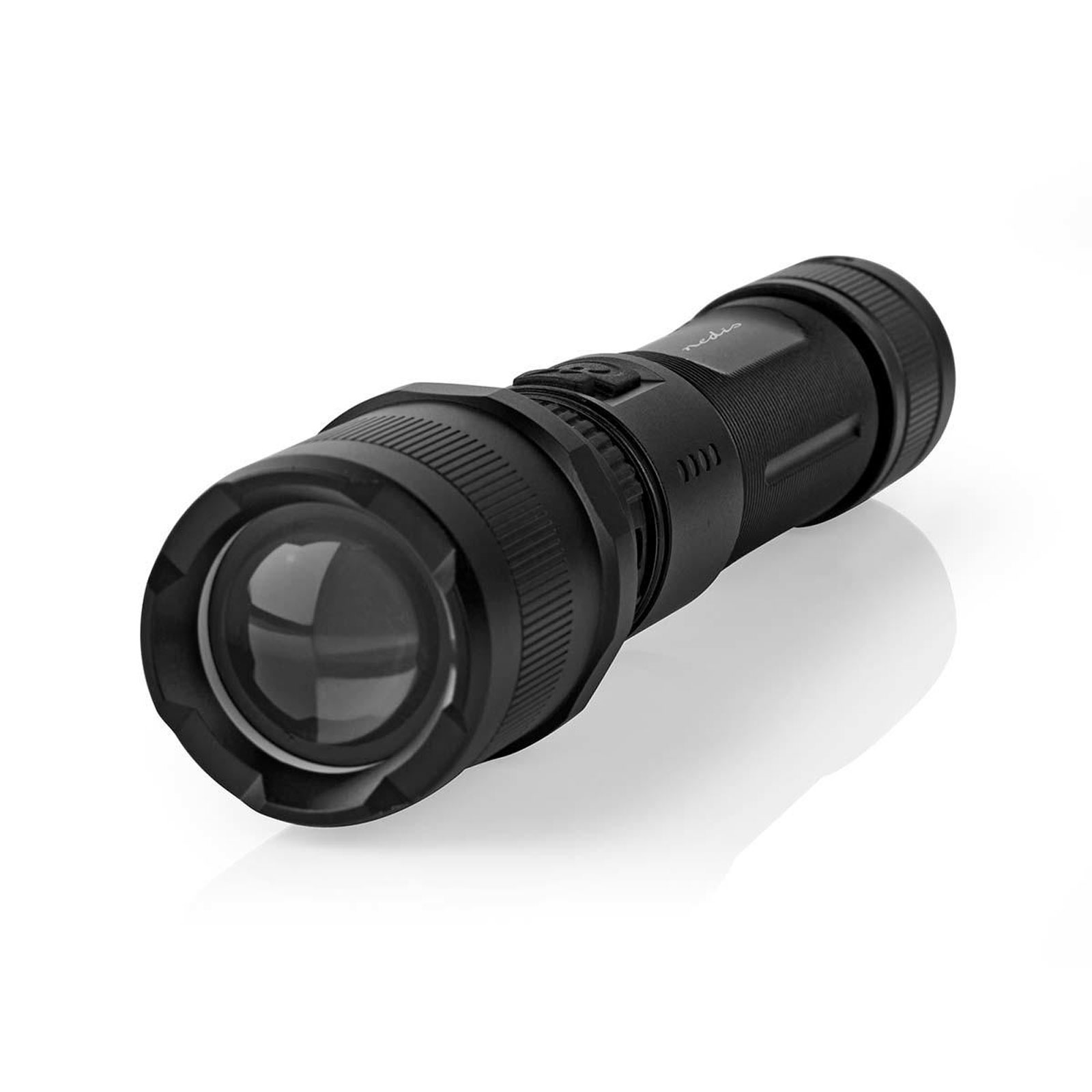NEDIS LED-Taschenlampe 10W Lith. schwarz (3.7 V DC, 10 W, Eingebautes Lithium Ion, Wiederaufladbar,)