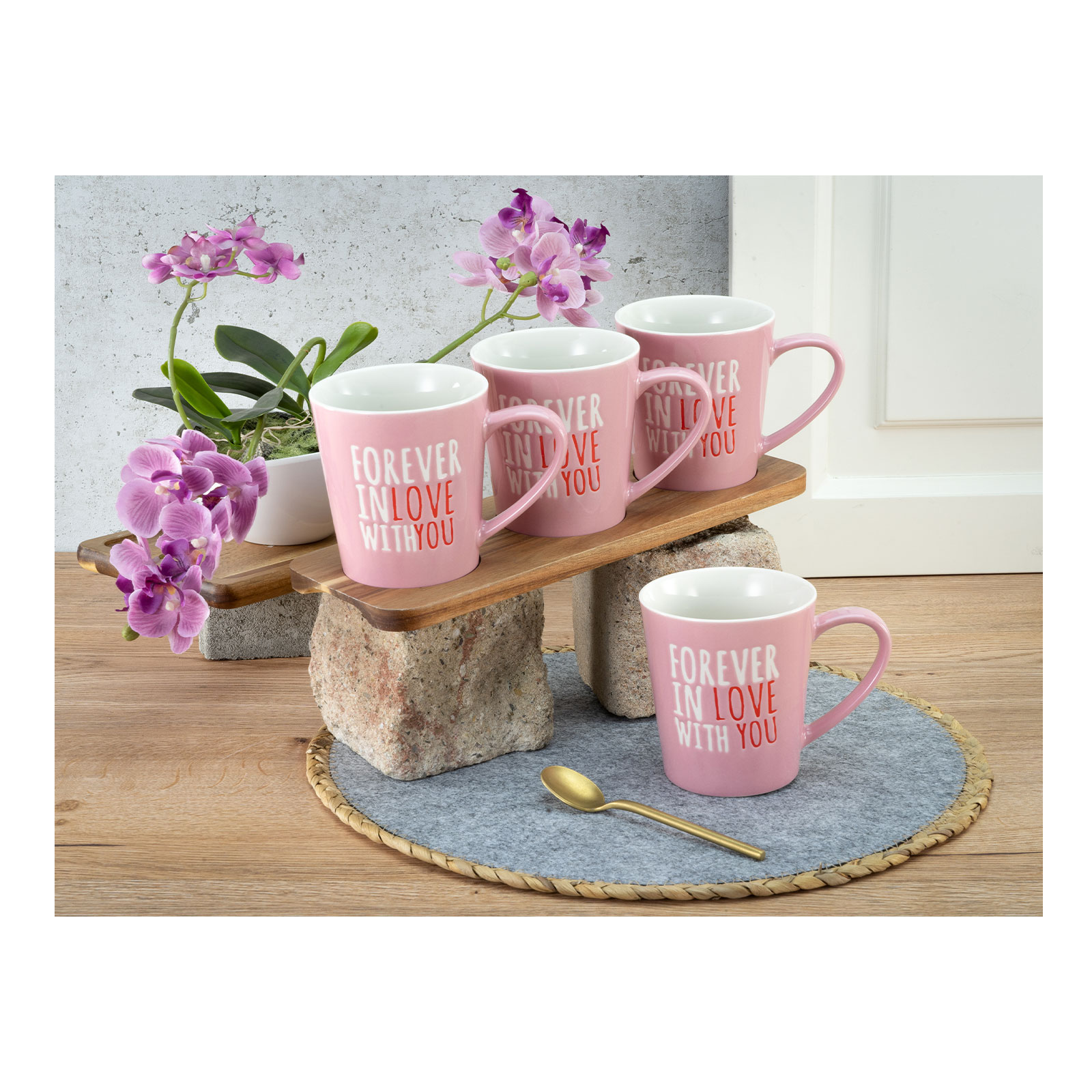 CreaTable, 33034, Serie Forever in love with you, Kaffeebecher 4 teilig