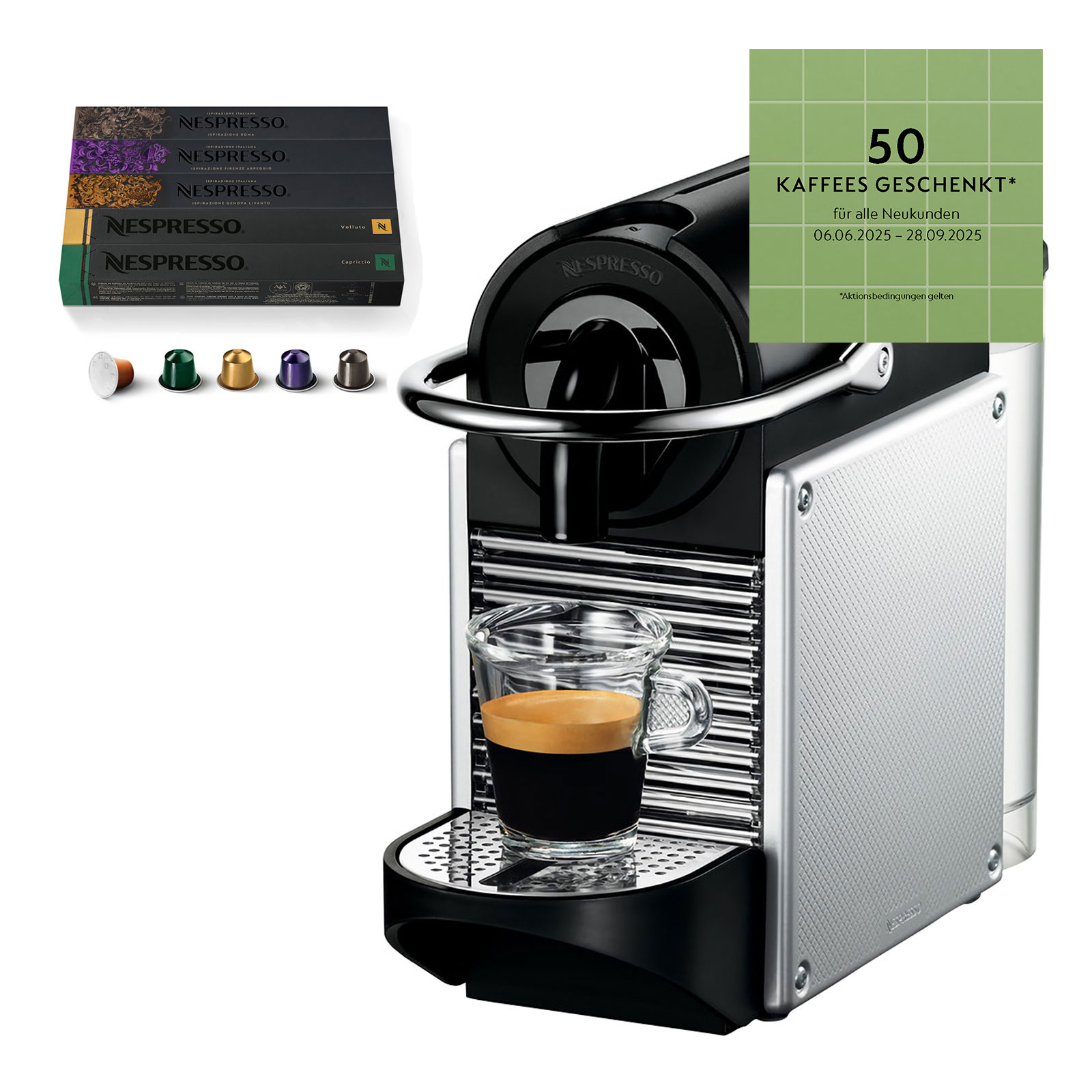 DeLonghi EN 124.S Pixie + NESPRESSO ORIGINAL Mixed 50er Set