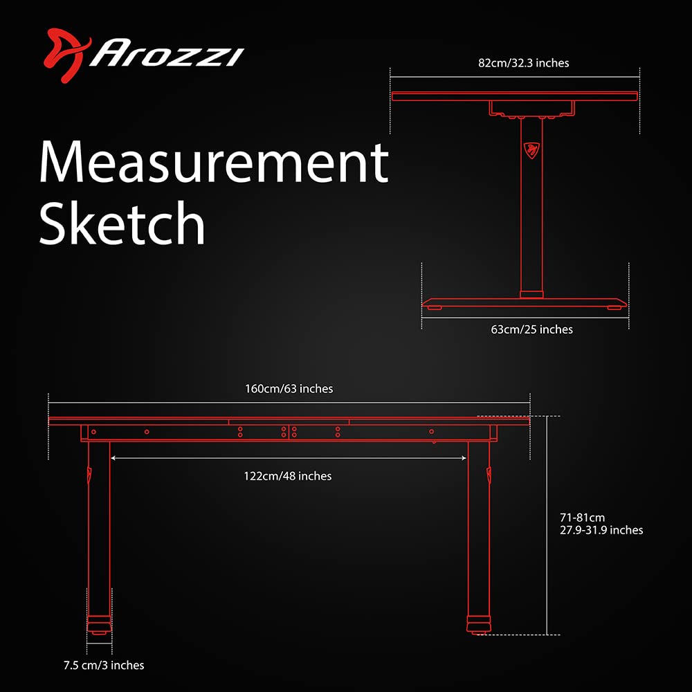 Arozzi Arena Black/Red Gaming-Tisch, 160 x 82 x 71-81 cm