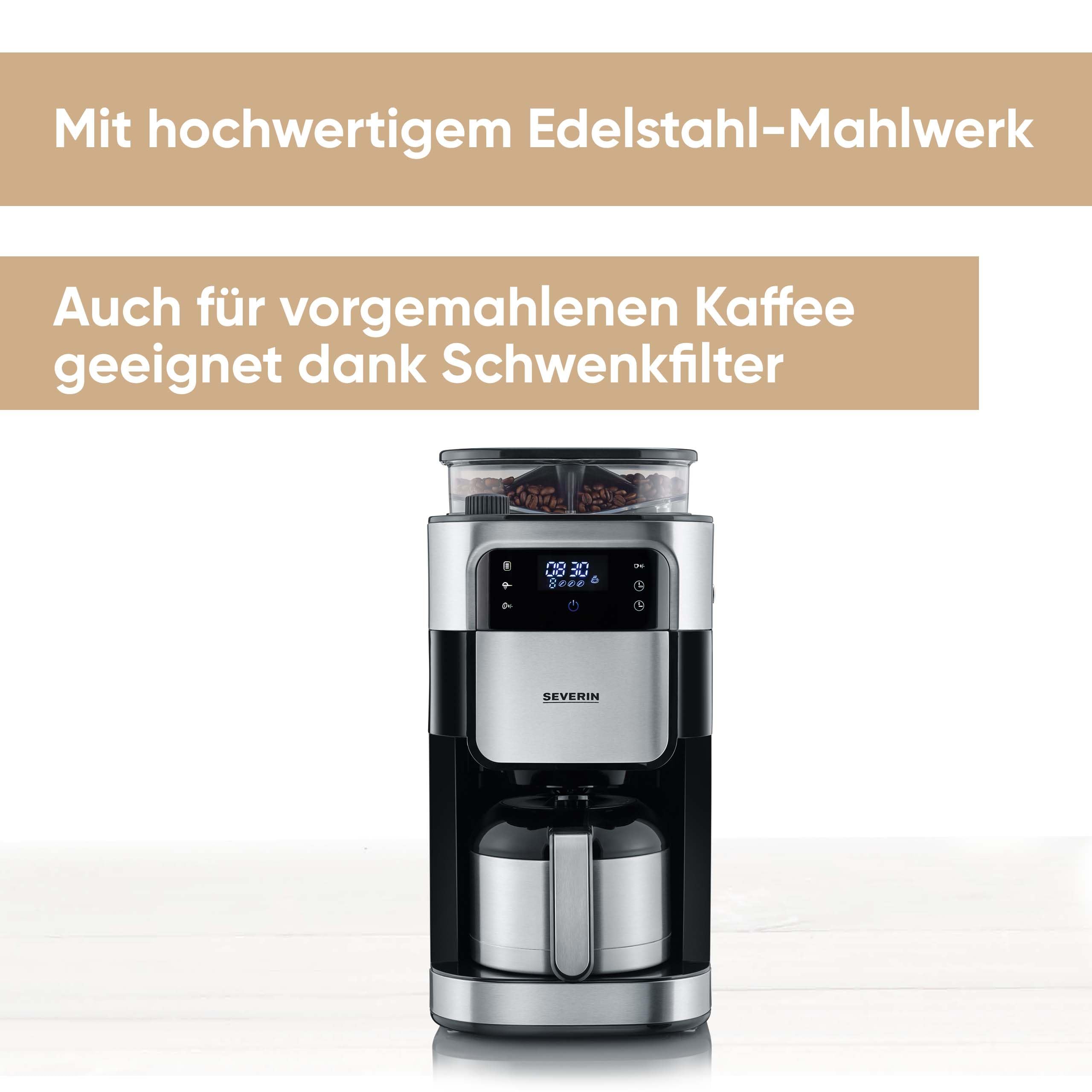 SEVERIN Filterkaffeemaschine mit Edelstahl-Mahlwerk und Thermokanne