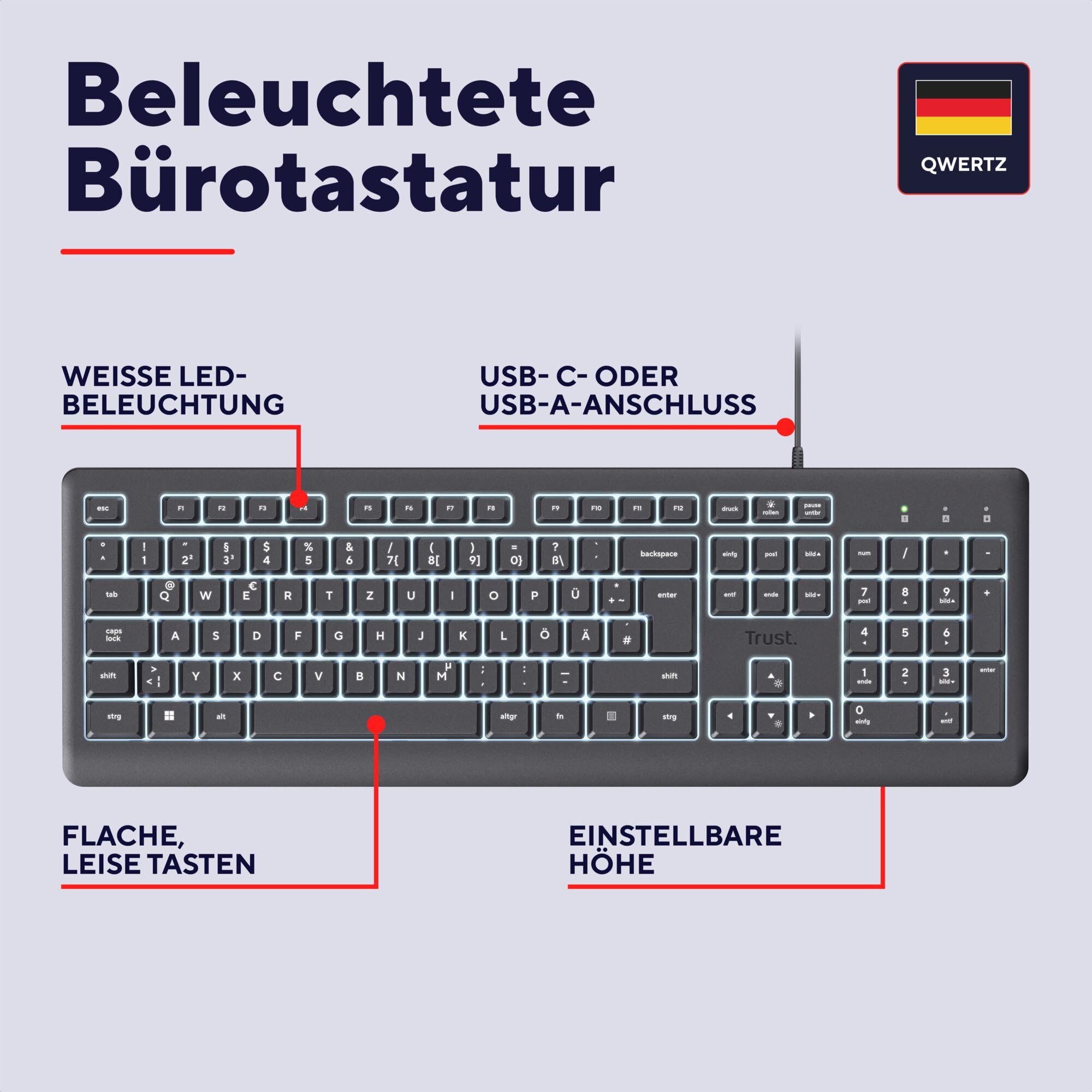 Trust Primo Beleuchtete PC Tastatur