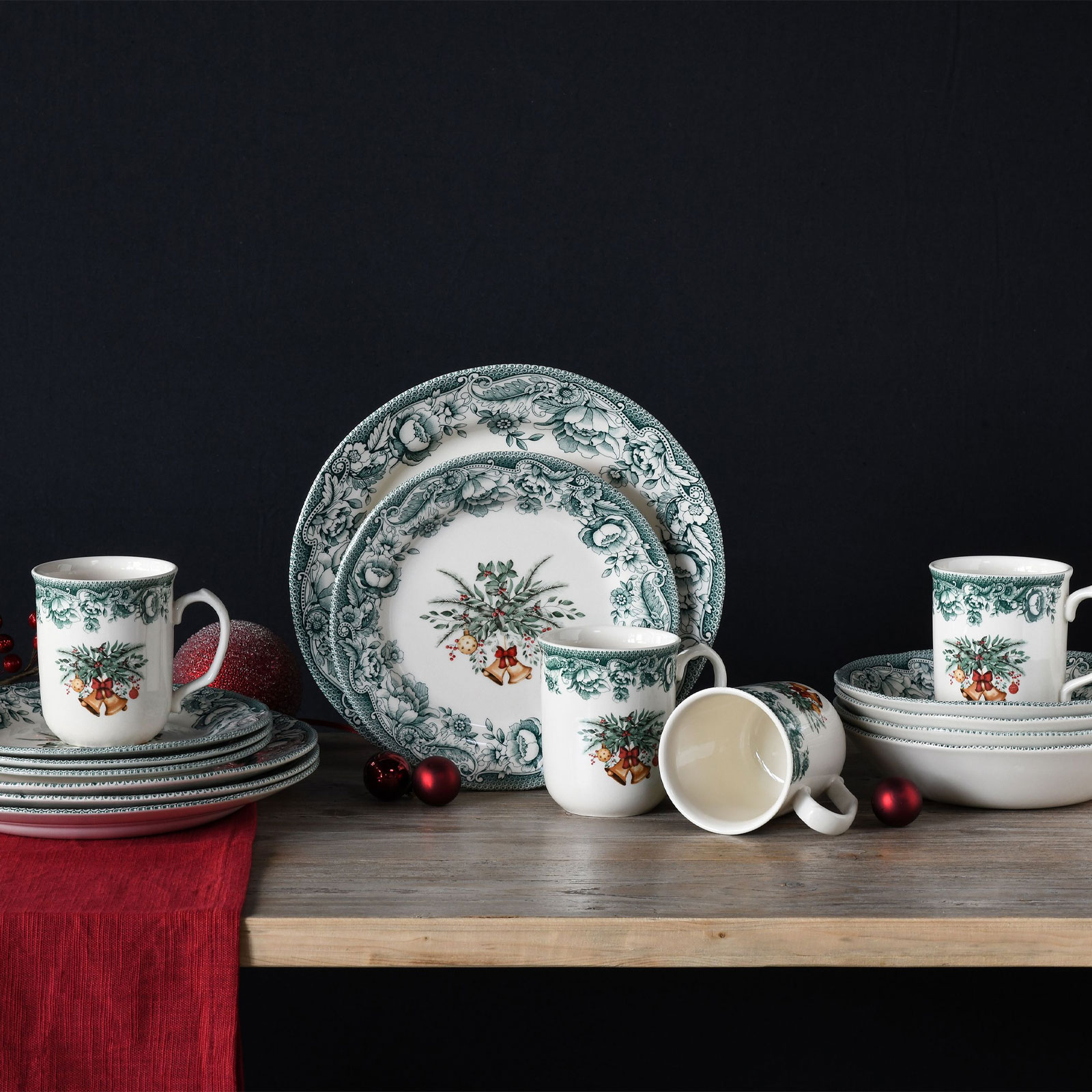 CreaTable, 16959, Serie Weihnachten Grün, 16-teiliges Geschirrset, Kombiservice aus Steingut