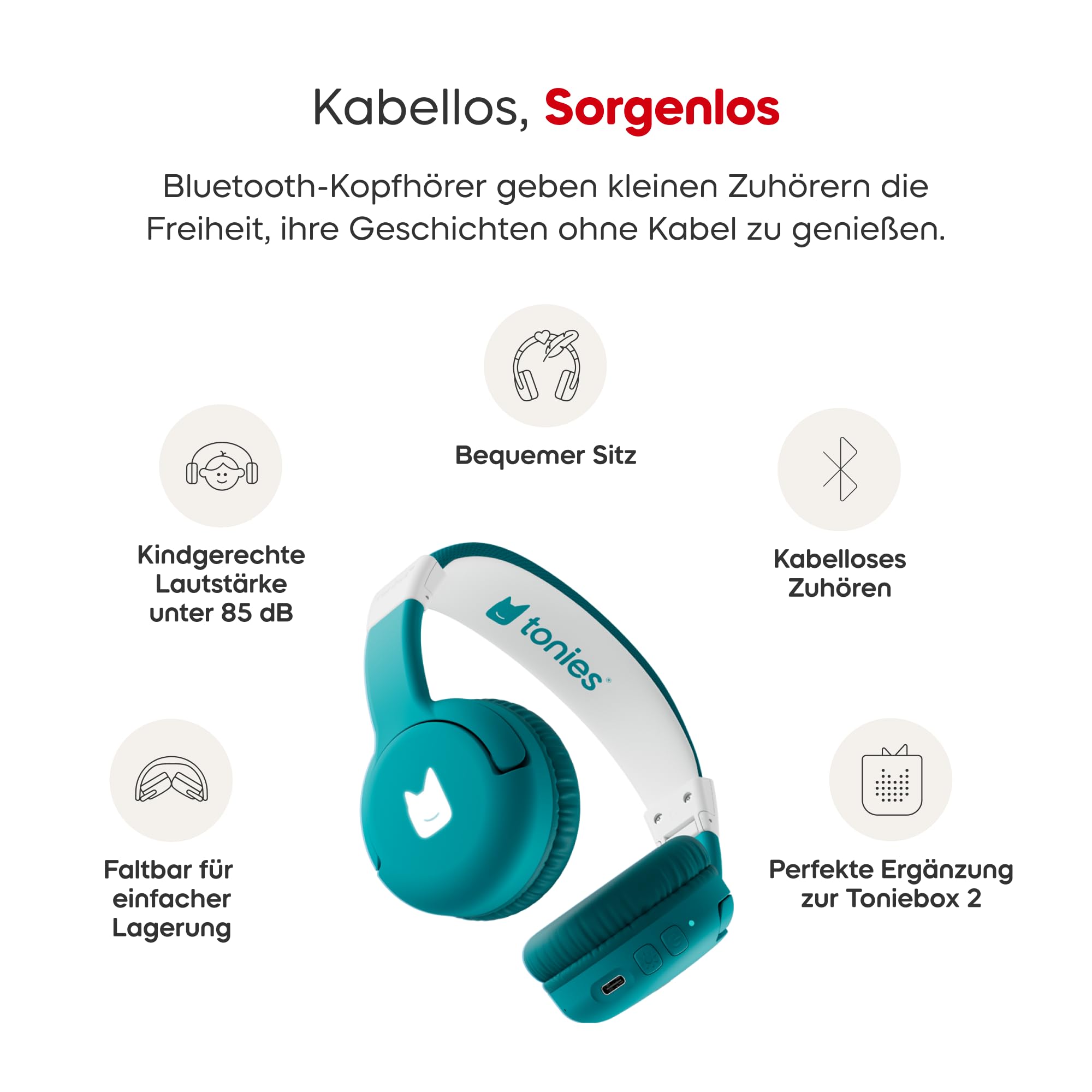 tonies® Bluetooth-Kopfhörer für Kinder – Kabellose Over-Ear Kopfhörer