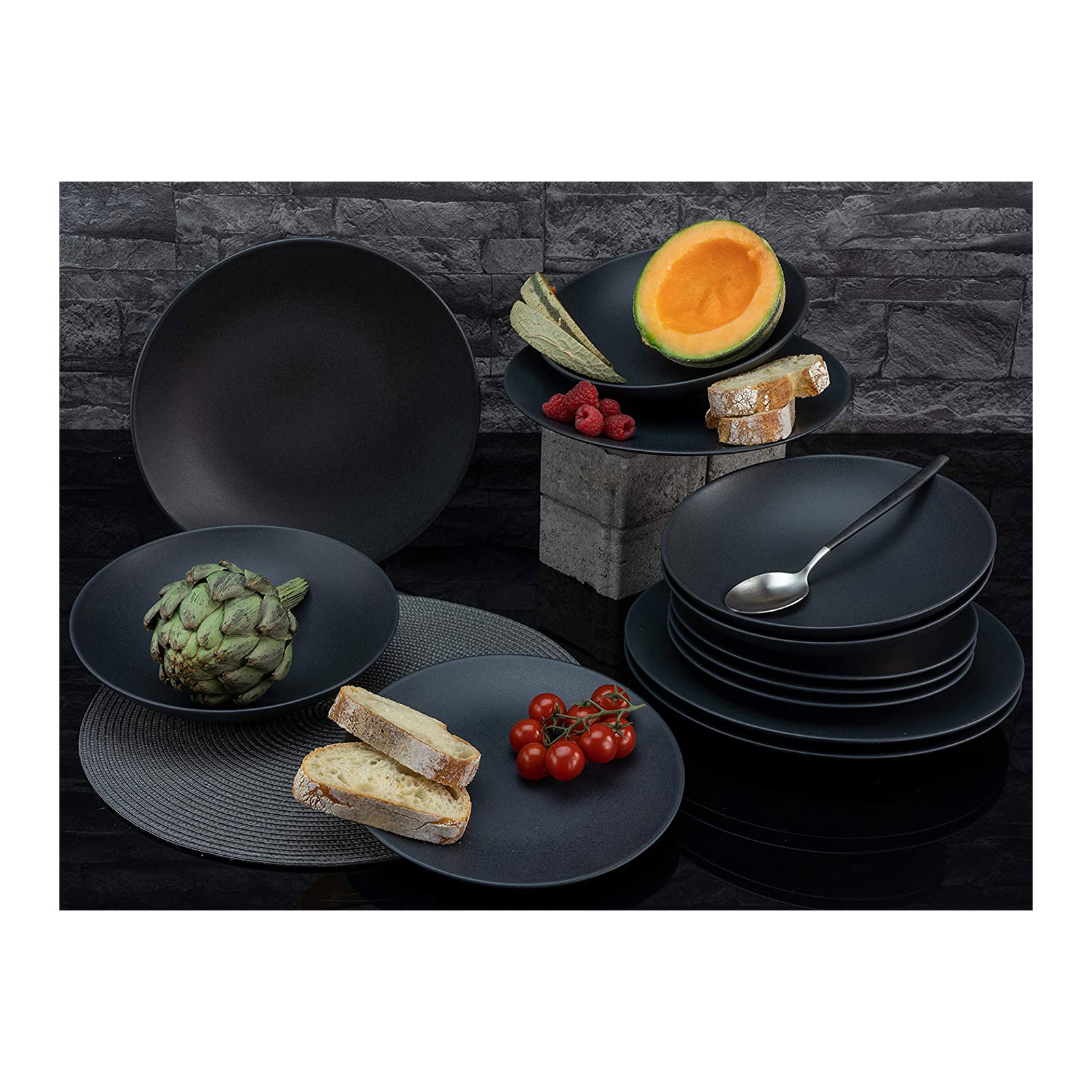 CreaTable, 23144, Serie SOFT TOUCH BLACK, Geschirrset, Tafelservice 12 teilig