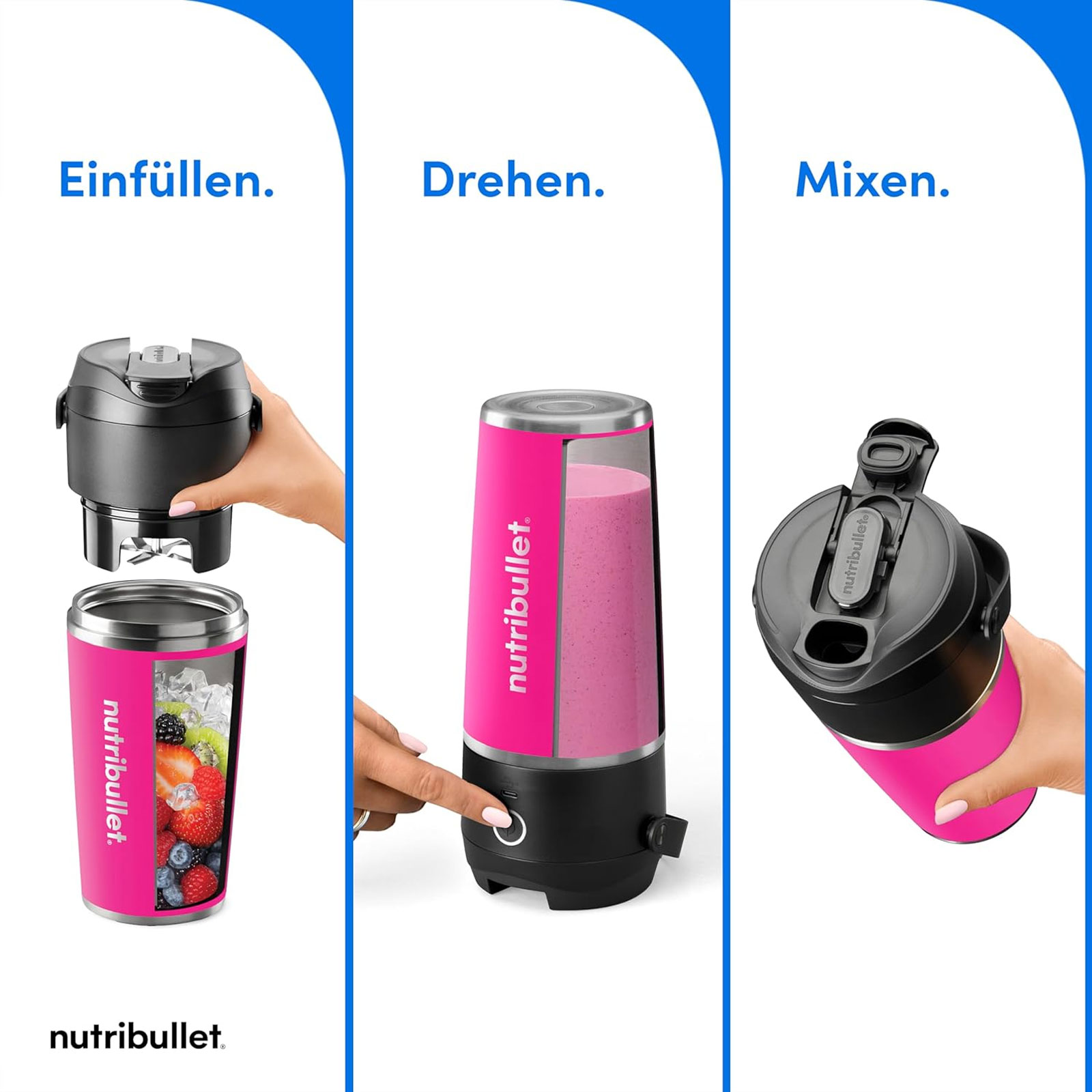 Nutribullet NBP016MA FLIP Smoothie Maker Magenta Standmixer