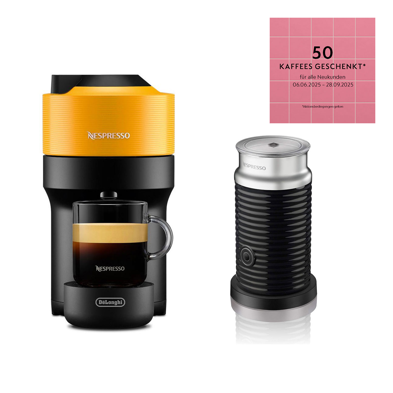 DeLonghi ENV90.Y  Vertuo Pop Nespresso Kapselmaschine + Aeroccino 3 Milchschäumer