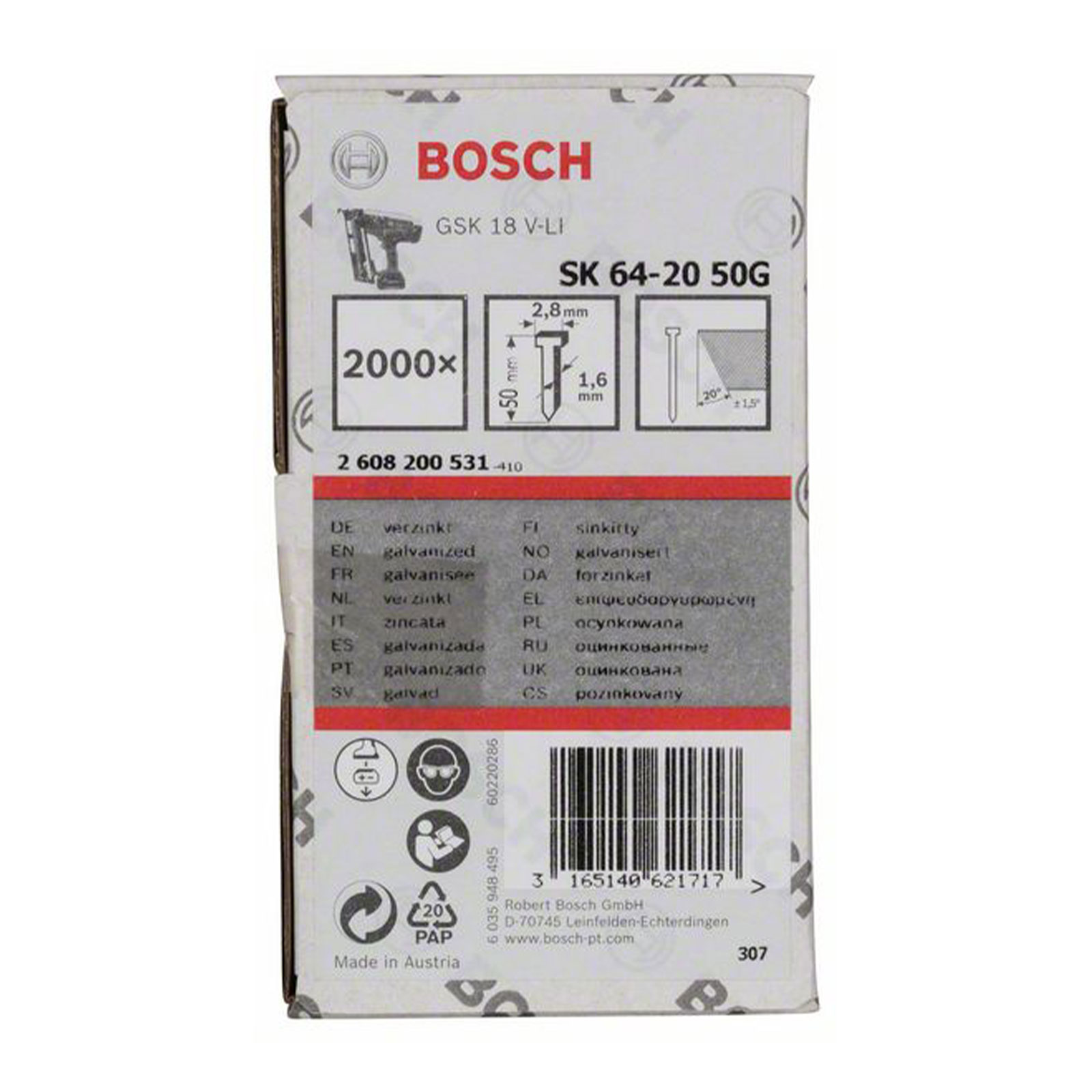 Bosch Professional Senkkopf-Stift SK64 20G, 50 mm verzinkt