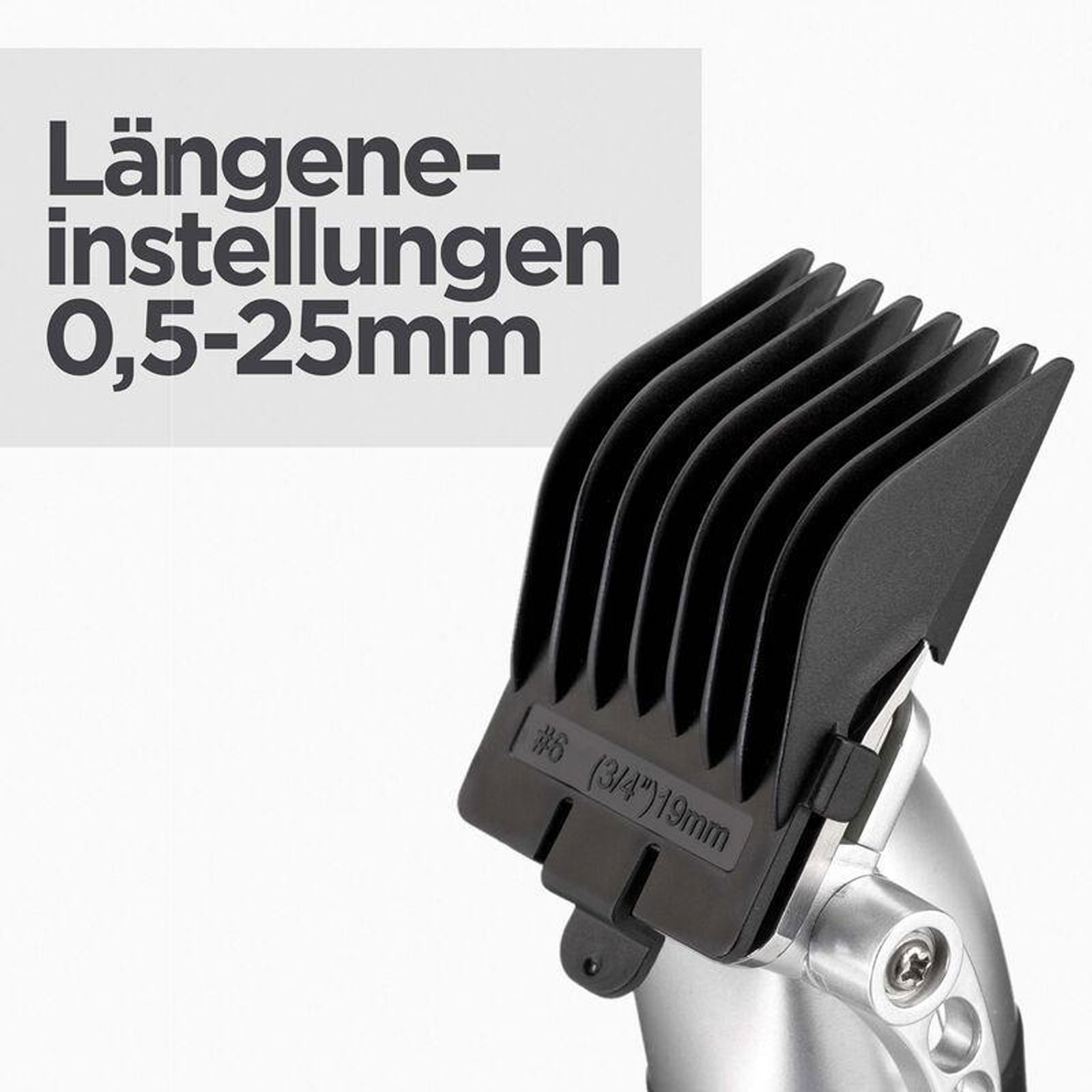 BaByliss E812E Lithium Power Haarschneider (Lithium-Ionen-Akku, kabellose Nutzung, bis zu 3 Stunden Laufzeit, präzise Edelstahlklingen mit 0,5 mm Schnittlänge, Feinstellhebel, 8 Kammaufsätze - Stufen 1-8 (0,8-25 mm), Kammführung für die lin