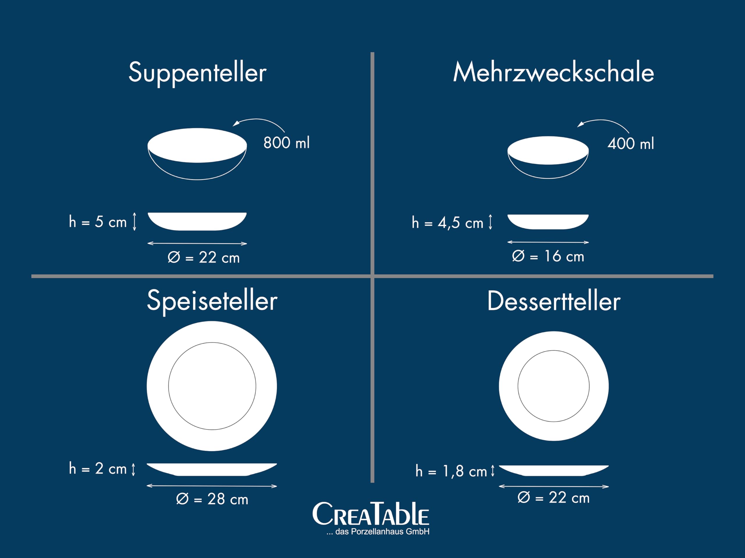 CreaTable, 24568, Serie Unico Black, 8-teiliges Geschirrset für 2 Personen