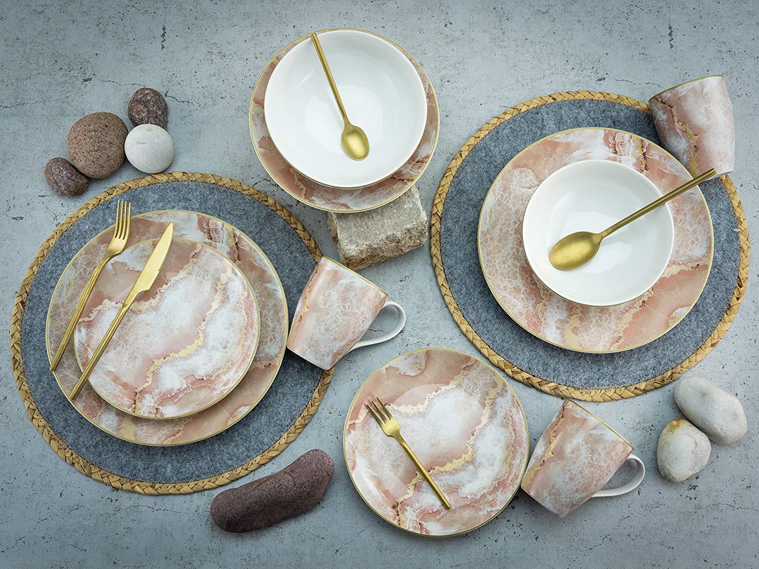 Creatable, 22275, Serie Marmor Collection grau, Geschirrset, Kombiservice 16 teilig, Steinzeug