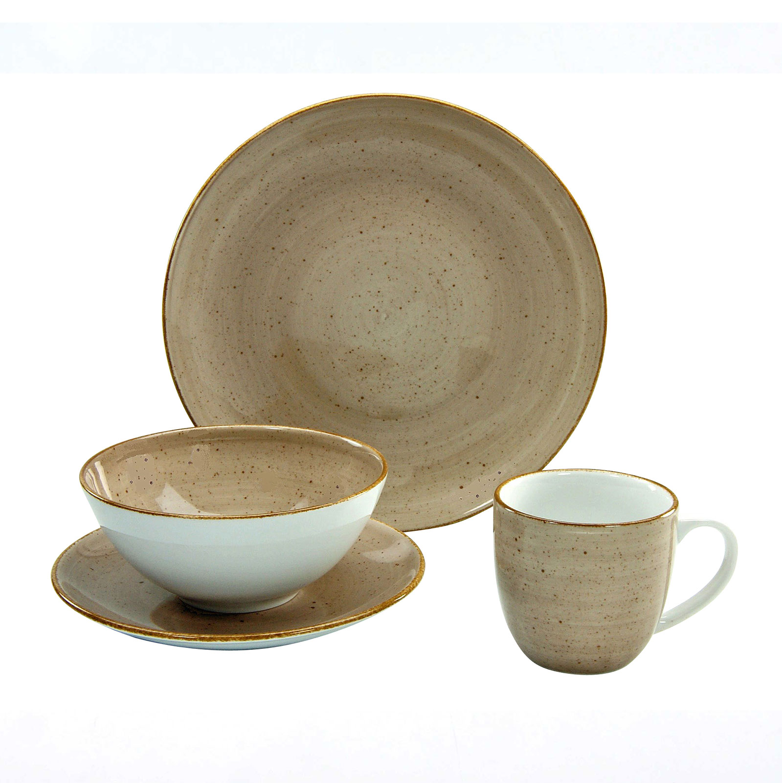 CreaTable, 17694, Serie Vintage Nature, Geschirrset Single Set 4 teilig SCHLAMM