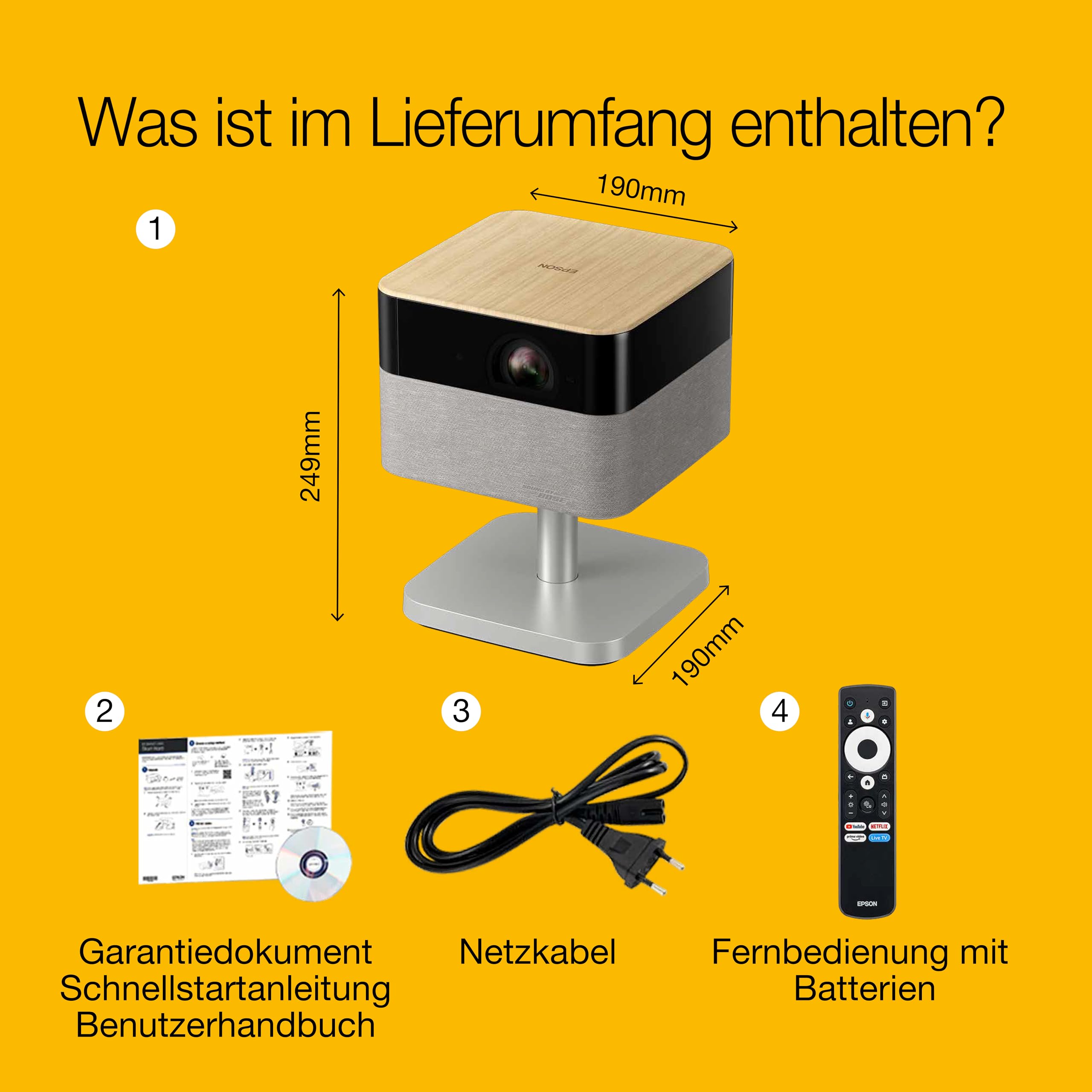Epson Lifestudio Flex EF-72 Eiche, tragbarer Smart-Projektor, Sound by Bose