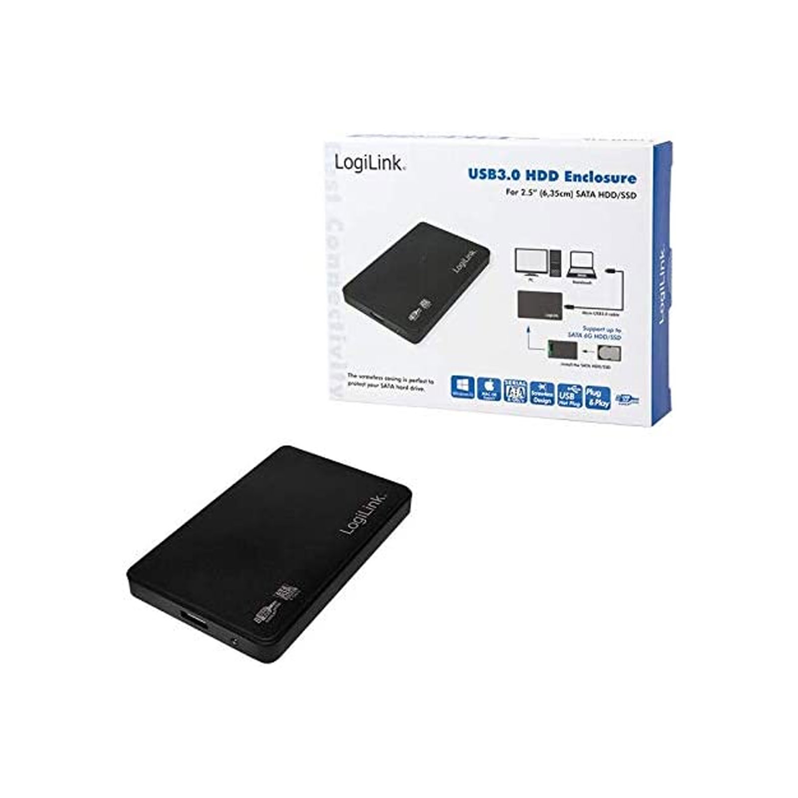 LogiLink UA0256 schwarz Festplattengehäuse (2,5 Zoll, SATA, USB 3.0, bis zu 6,35 cm)