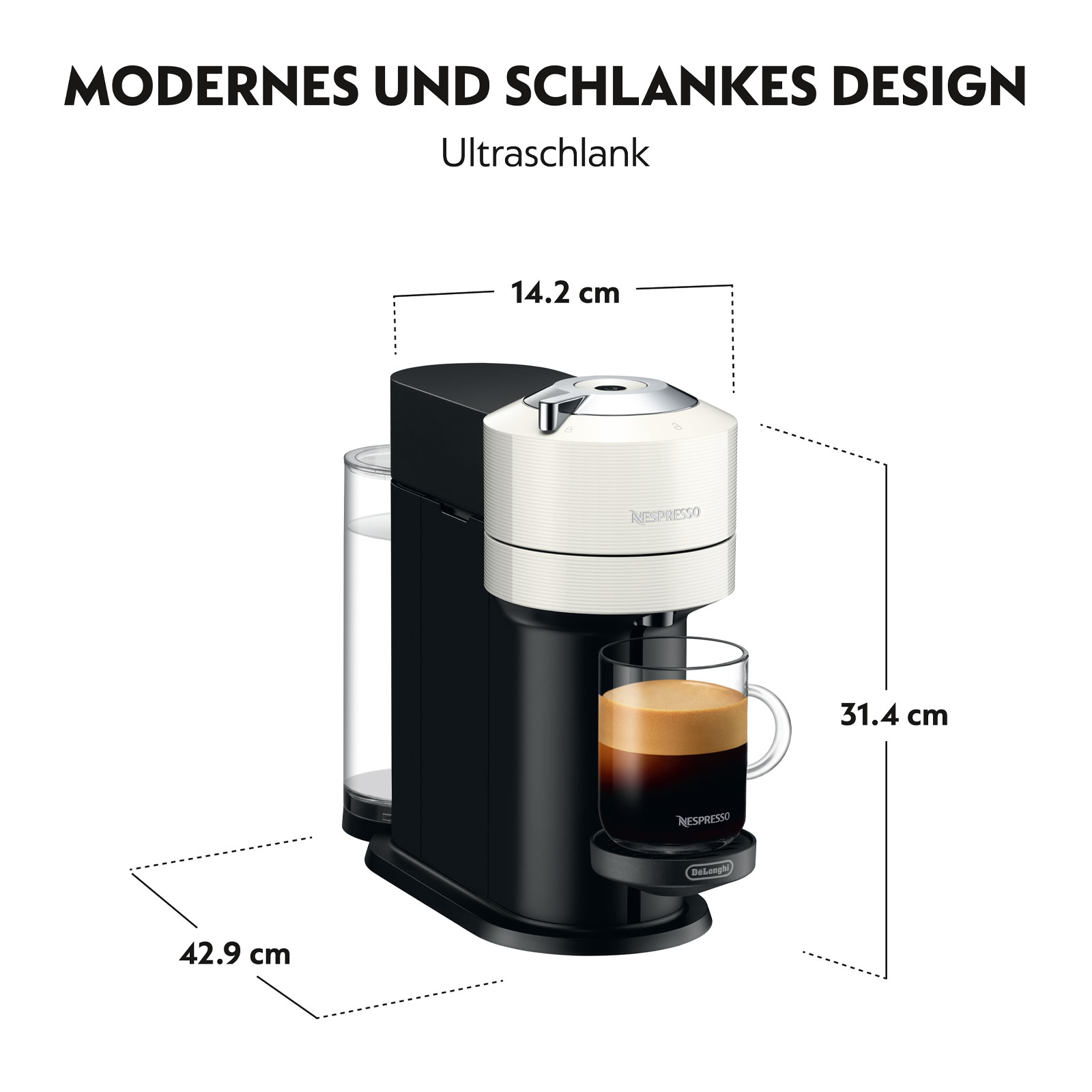 De'Longhi Nespresso-Kapselmaschine Vertuo Next ENV 120.W + Zugabe Aeroccino Milchaufschäumer