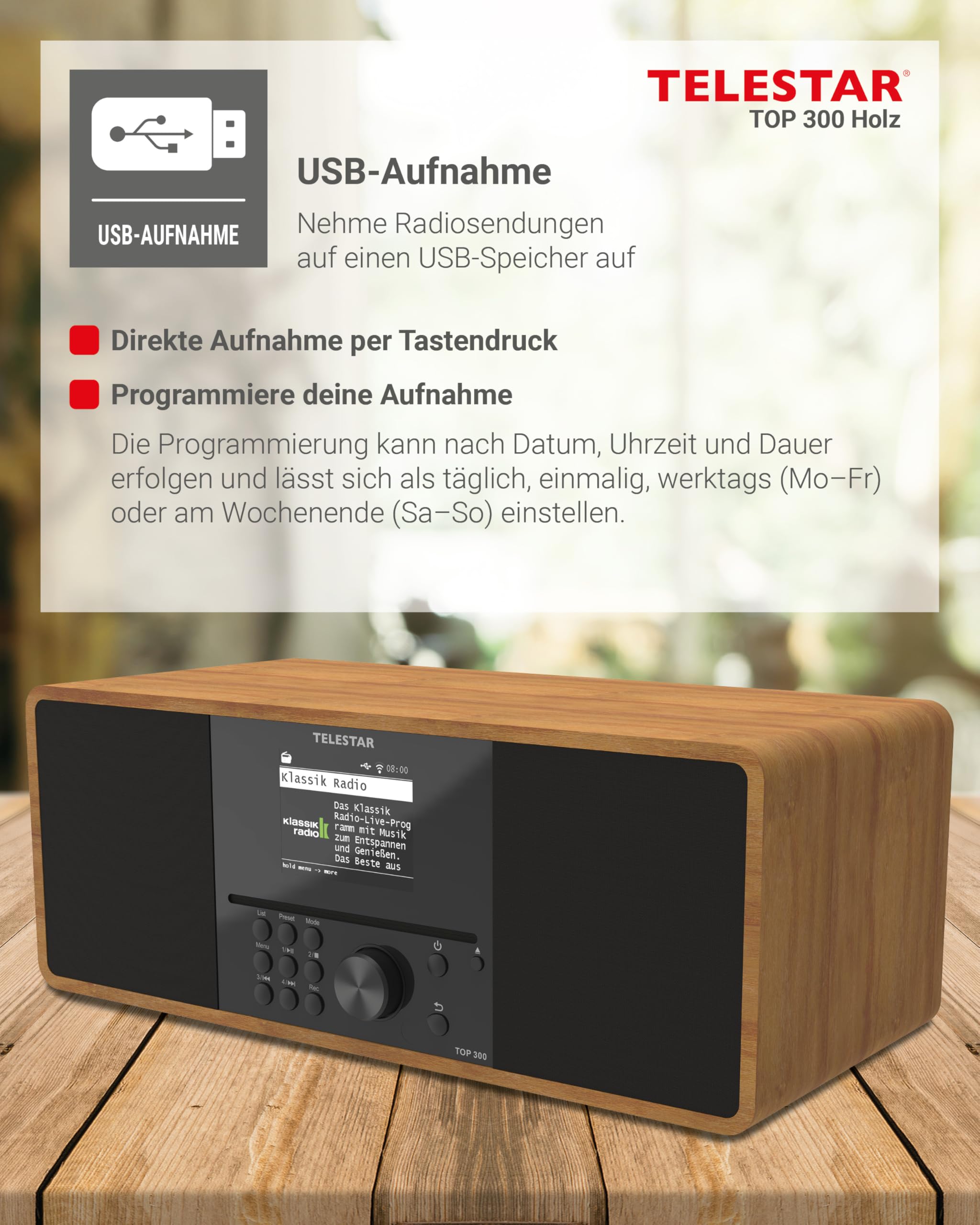 TELESTAR TOP 300 DAB+ Internetradio mit CD-Player Streaming Bluetooth USB Holz