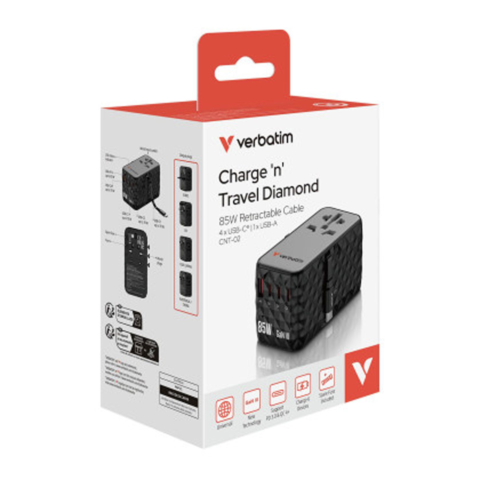 Verbatim Charge 'n' Travel GaN III Universal-Reiseadapter 85W CNT-02