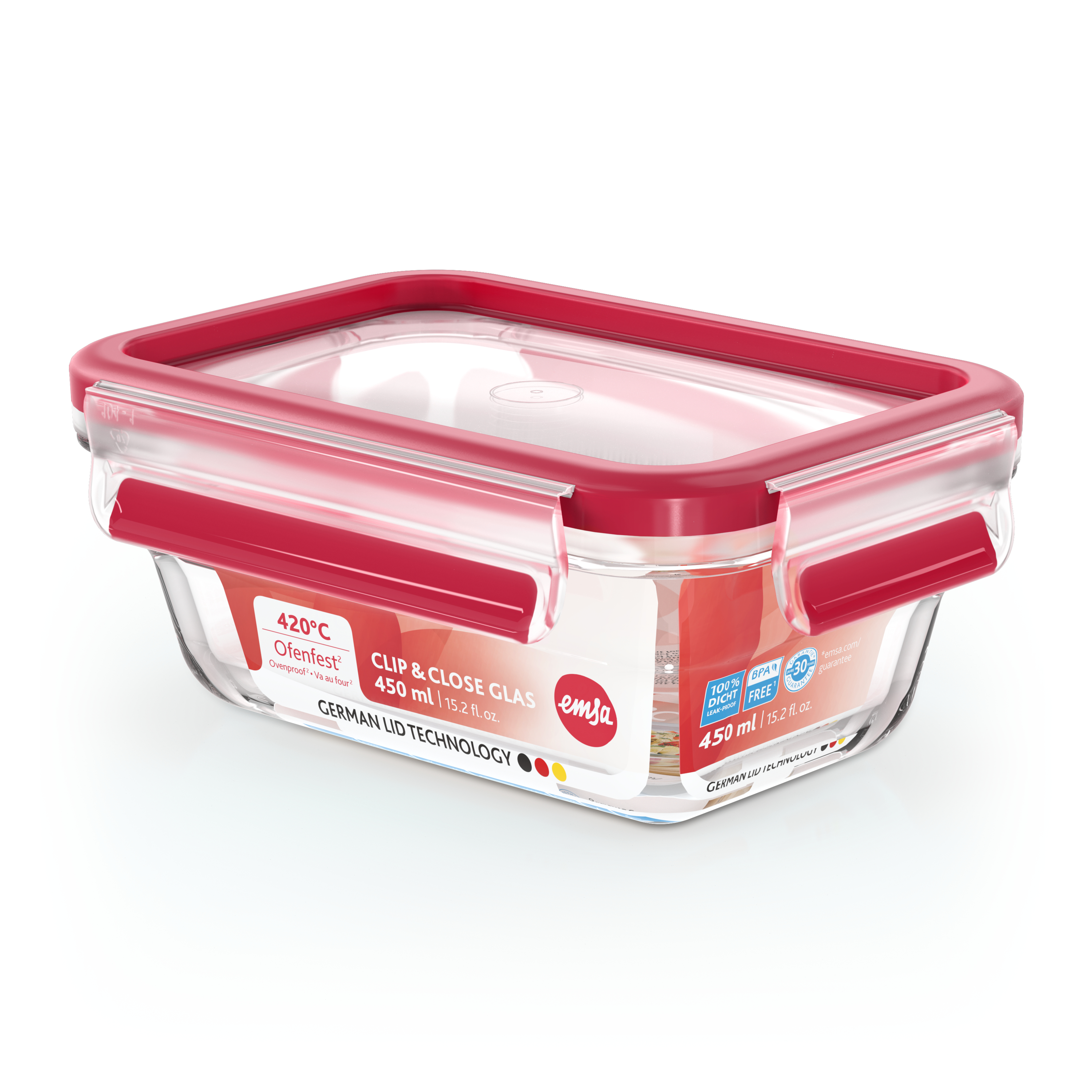 EMSA CLIP & CLOSE Glas, Frischhaltedose, quadratisch, 0,18 L