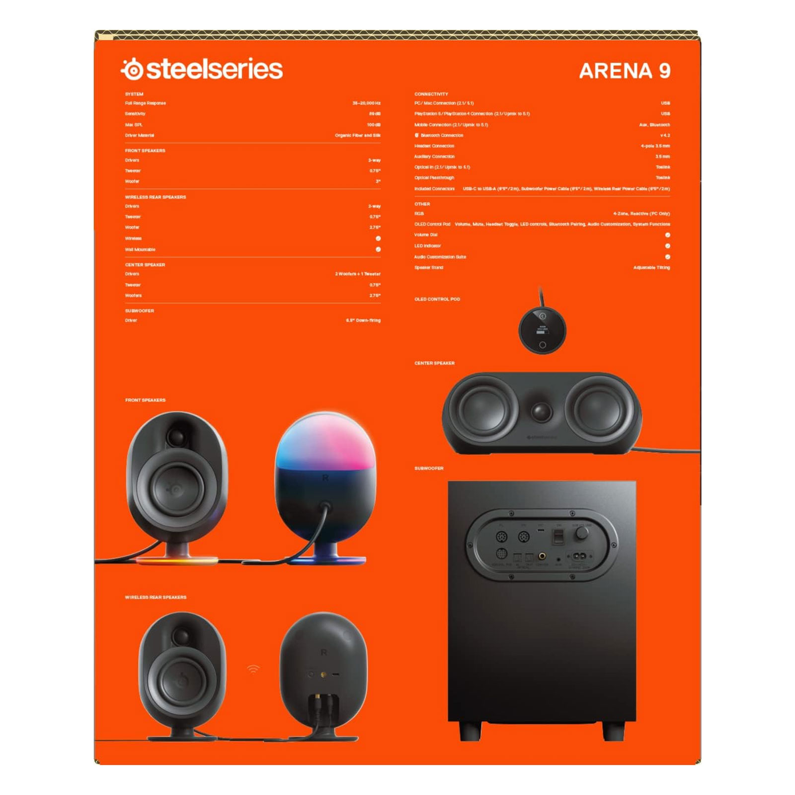 Steelseries Arena 9, 5.1-Gaming-Lautsprecher, RGB, Schwarz