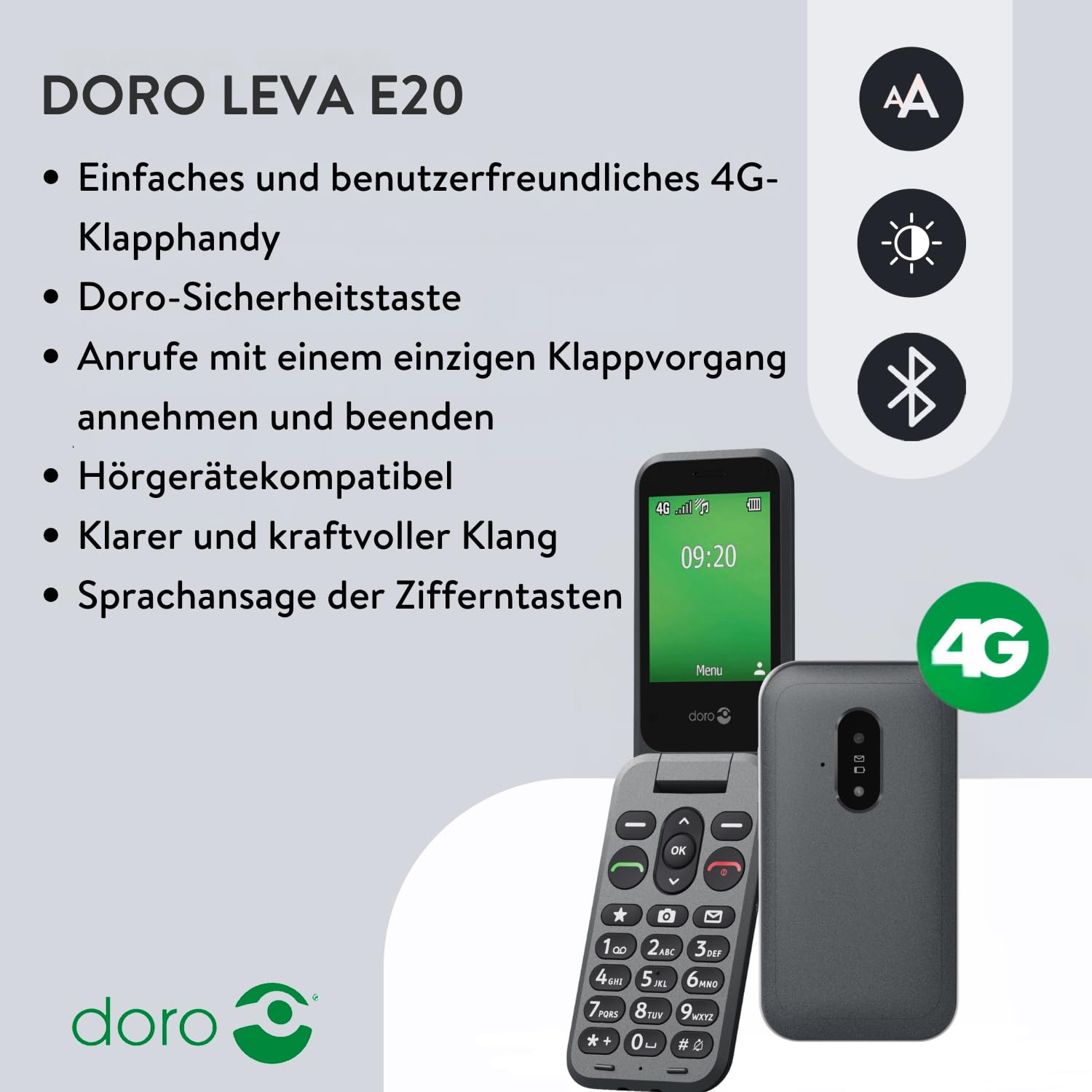 Doro Telefon Leva E20 – 4G Klapphandy für Senioren