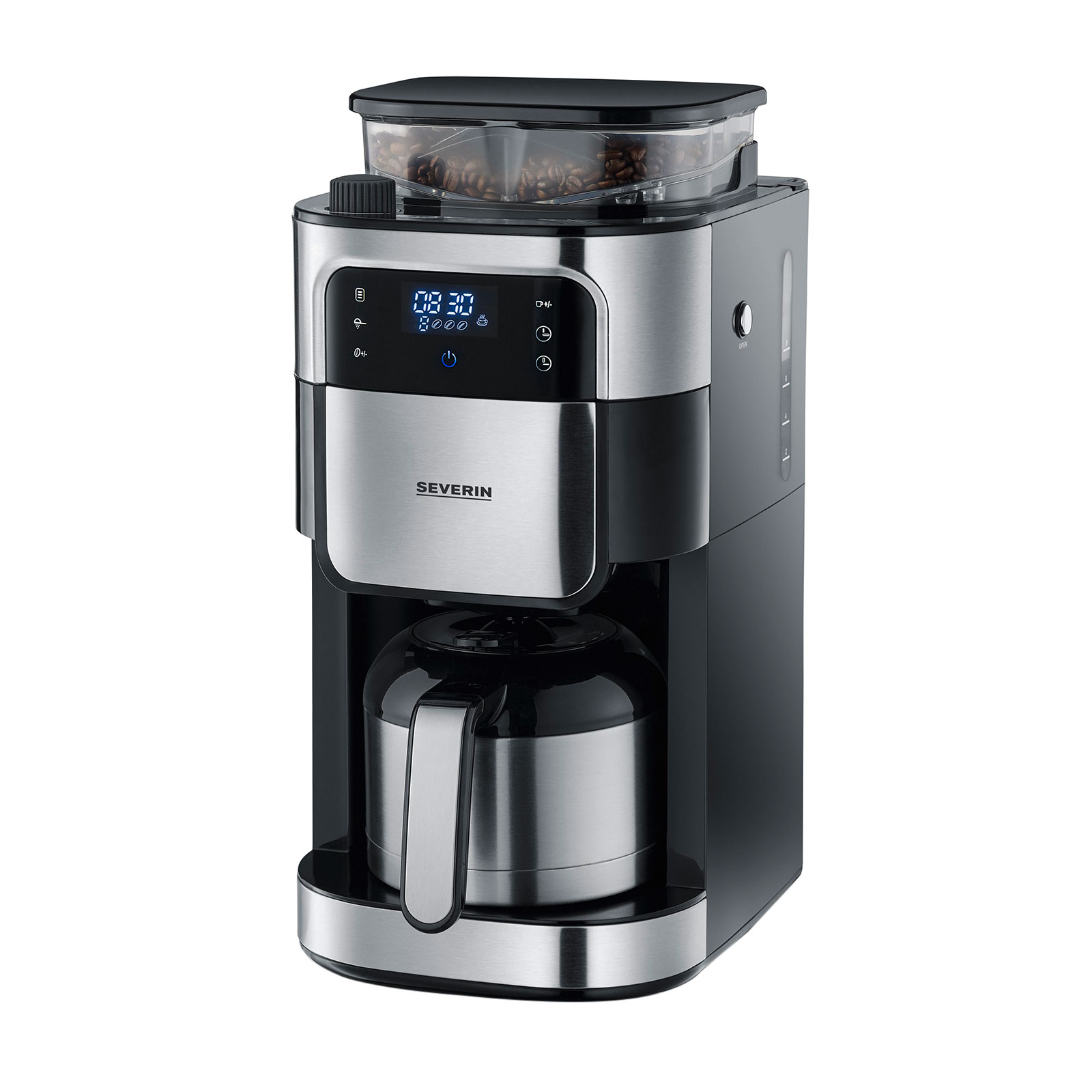 Severin KA 4814 Thermo-Kaffeeautomat mit Mahlwerk gebürsteter Edelstahl / schwarz Severin KA 4814 Thermo-Kaffeeautomat mit Mahlwerk gebürsteter Edelstahl / schwarz