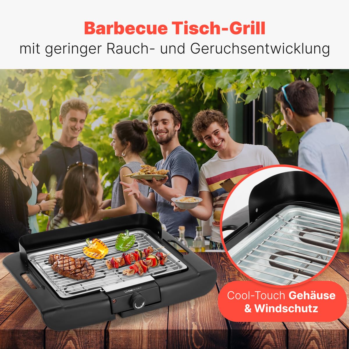 Clatronic® Barbecue-Tischgrill | Elektrogrill ideal für Balkon & Küche, BQ 3841