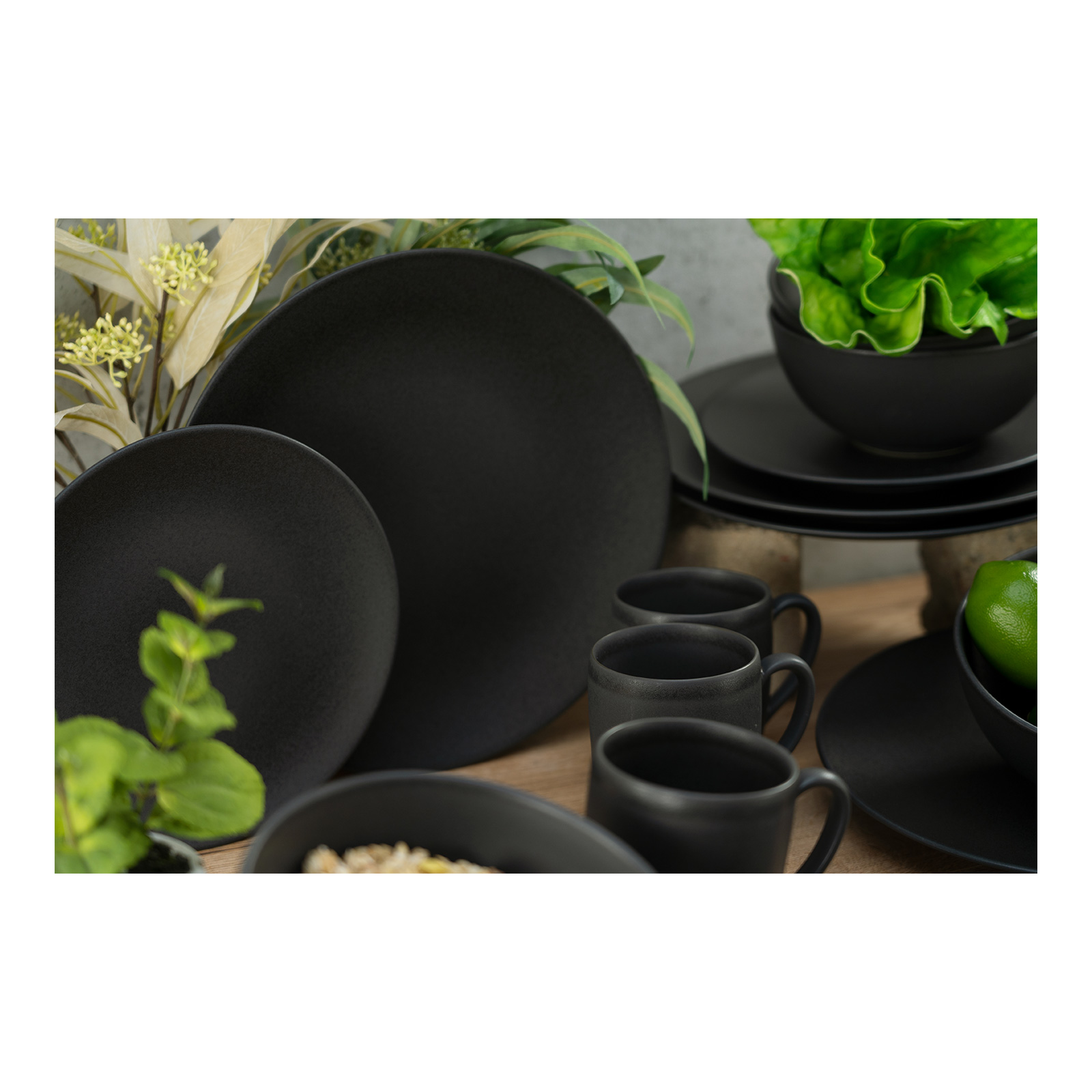 Creatable 23145 SOFT TOUCH BLACK Geschirrset Kombiservice 16 tlg Steinzeug schwarz