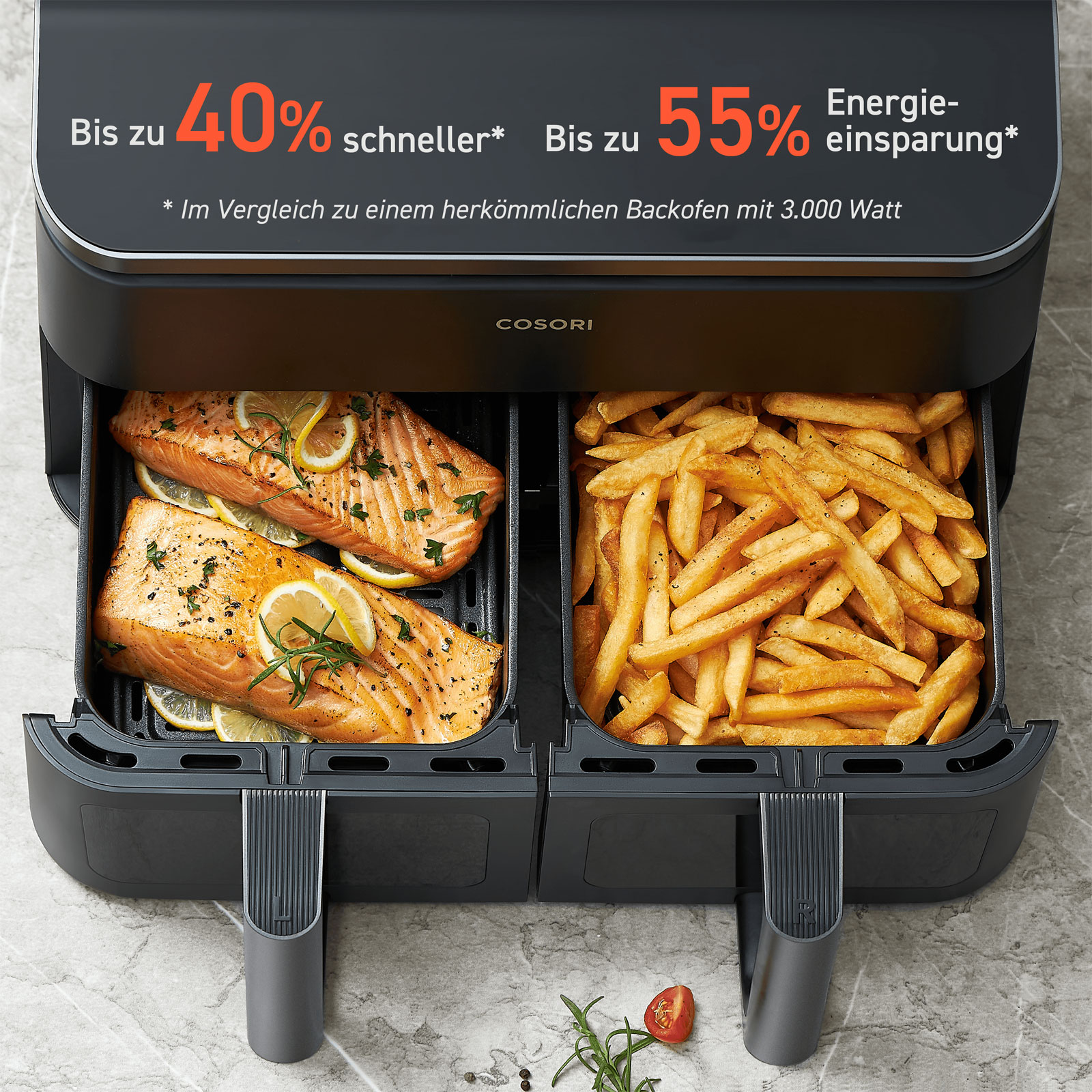 Cosori CAF-R901-AEU Doppel-Heißluftfritteuse Cosori CAF-R901-AEU Doppel-Heißluftfritteuse