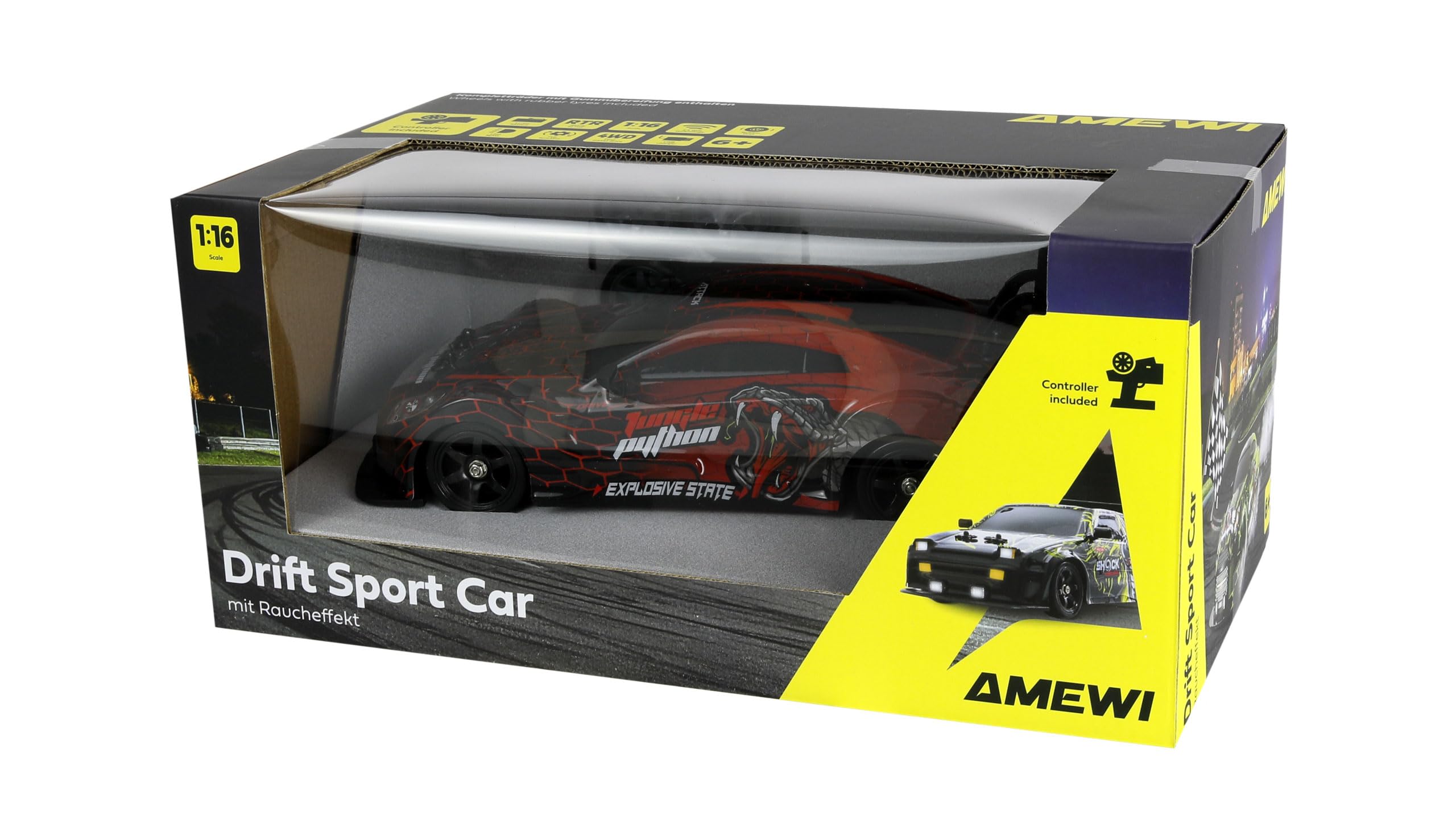 Amewi Ferngesteuertes Drift Sport Car GTR mit Raucheffekt 4WD 1:16 RTR