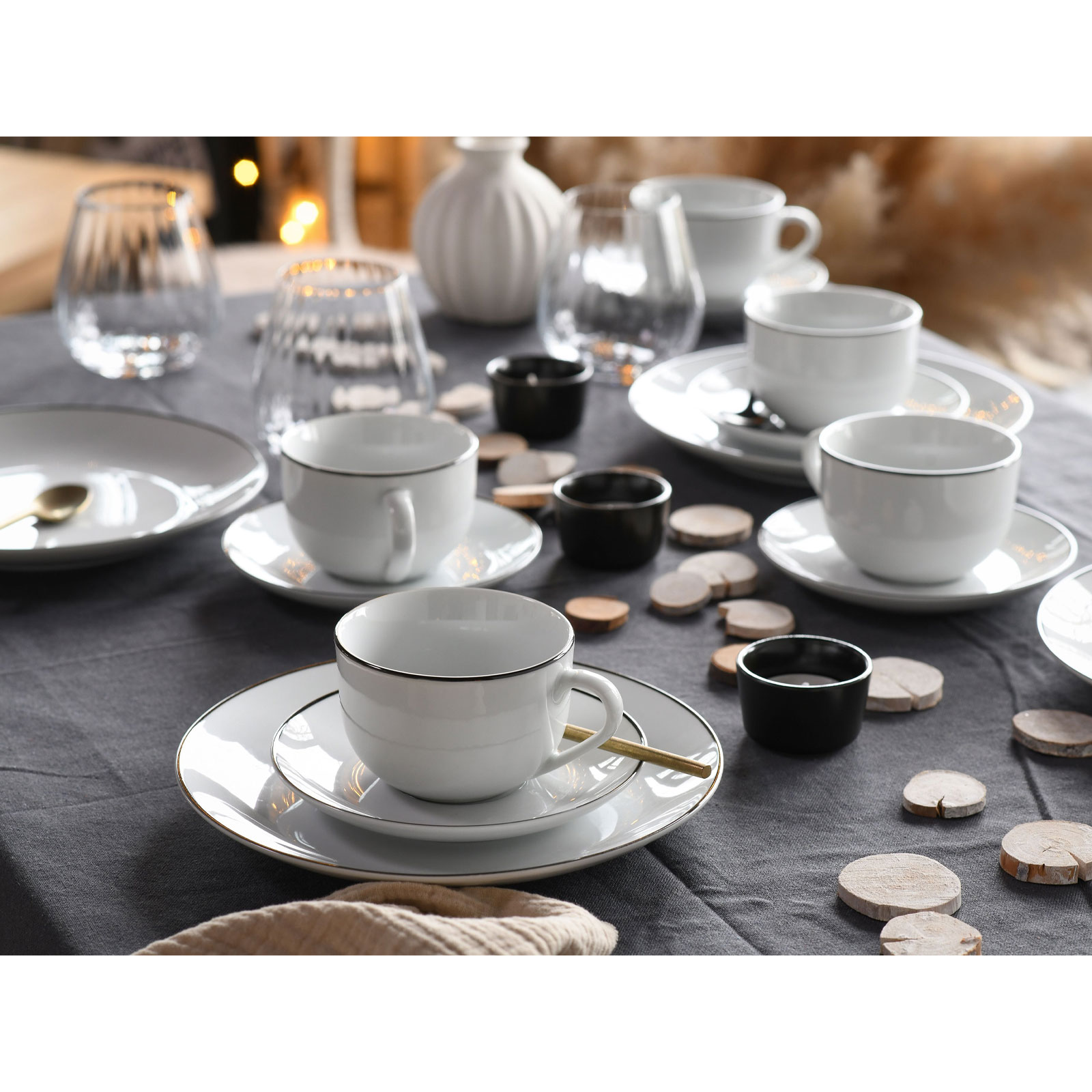 CreaTable, 13187, Serie Luna Black Line, Geschirrset, Kaffeeservice 18 teilig