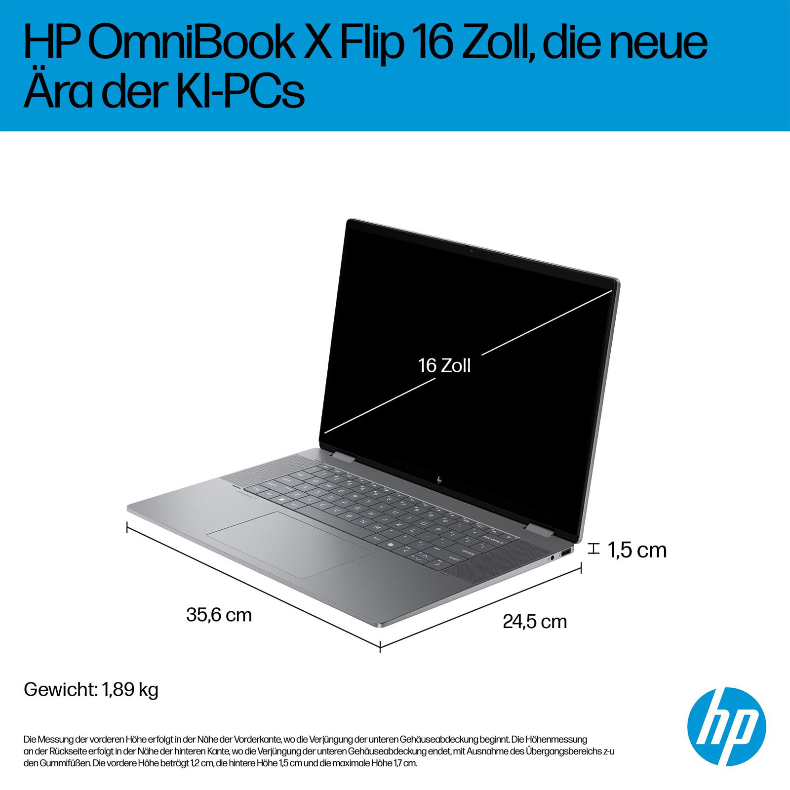 HP OmniBook X FlipNGAI 16-ar0653ng, 16 Zoll, Touch, 2K, IPS, AMD Ryzen AI 5 340, 16 GB, 1 TB M.2 SSD (Meteorsilber)