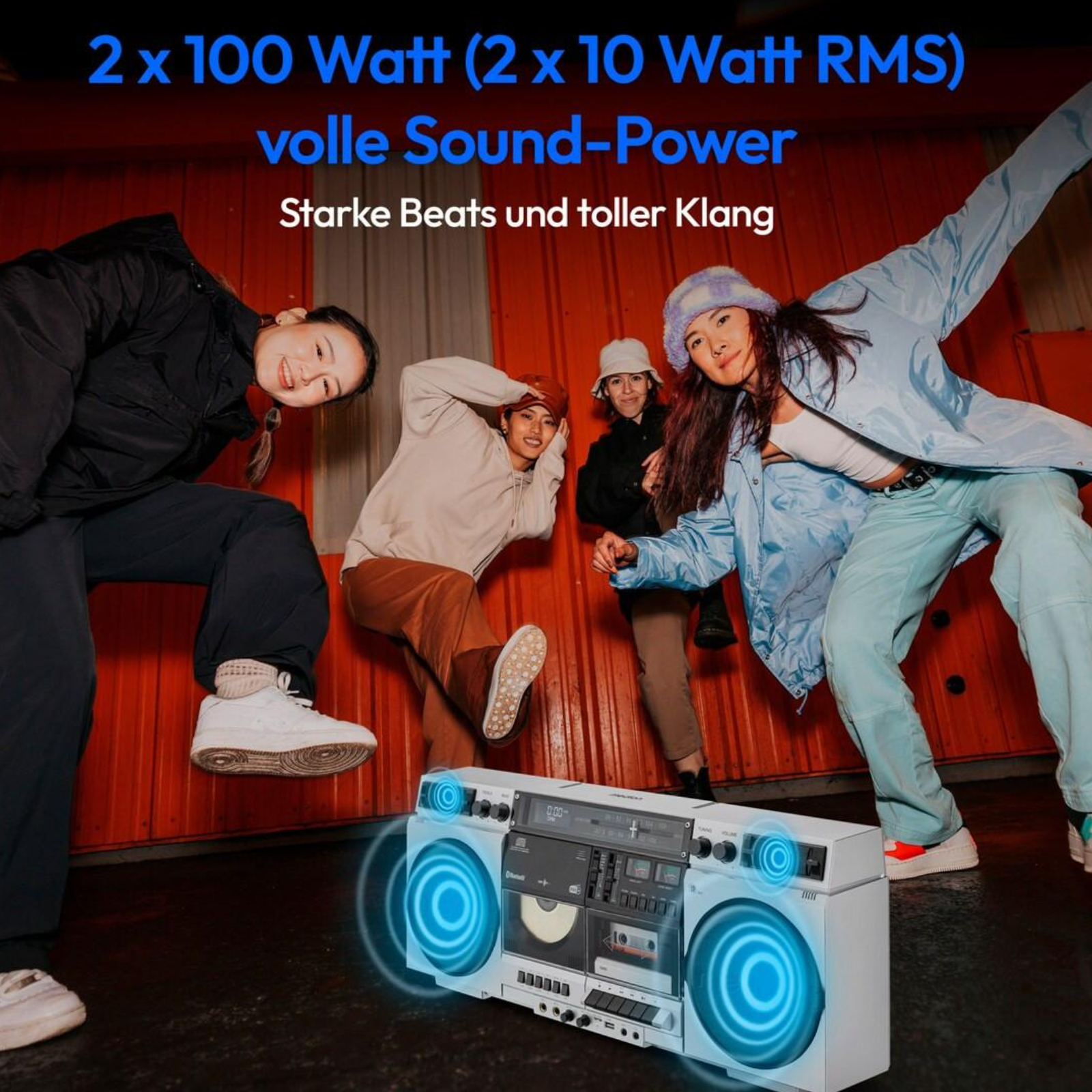 Medion LIFE P66538 (MD44538) Retro-Boombox blau DAB+/PLL-UKW Radio, Bluetooth, CD-Player, Kassettendeck