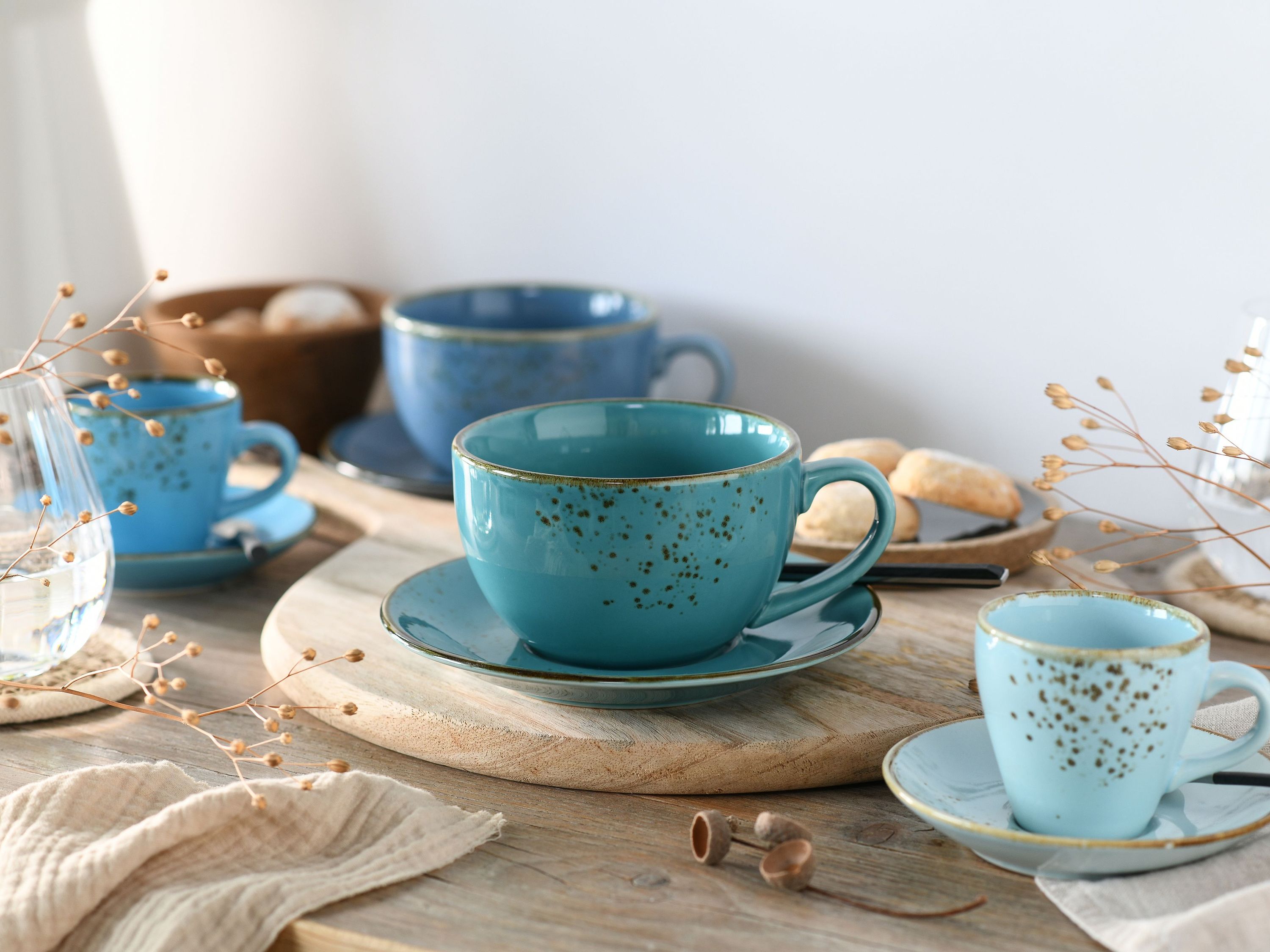 CreaTable, 23698, Serie Nature Collection AQUA Bistrotassen, Espresso Set 8 teilig, Steinzeug
