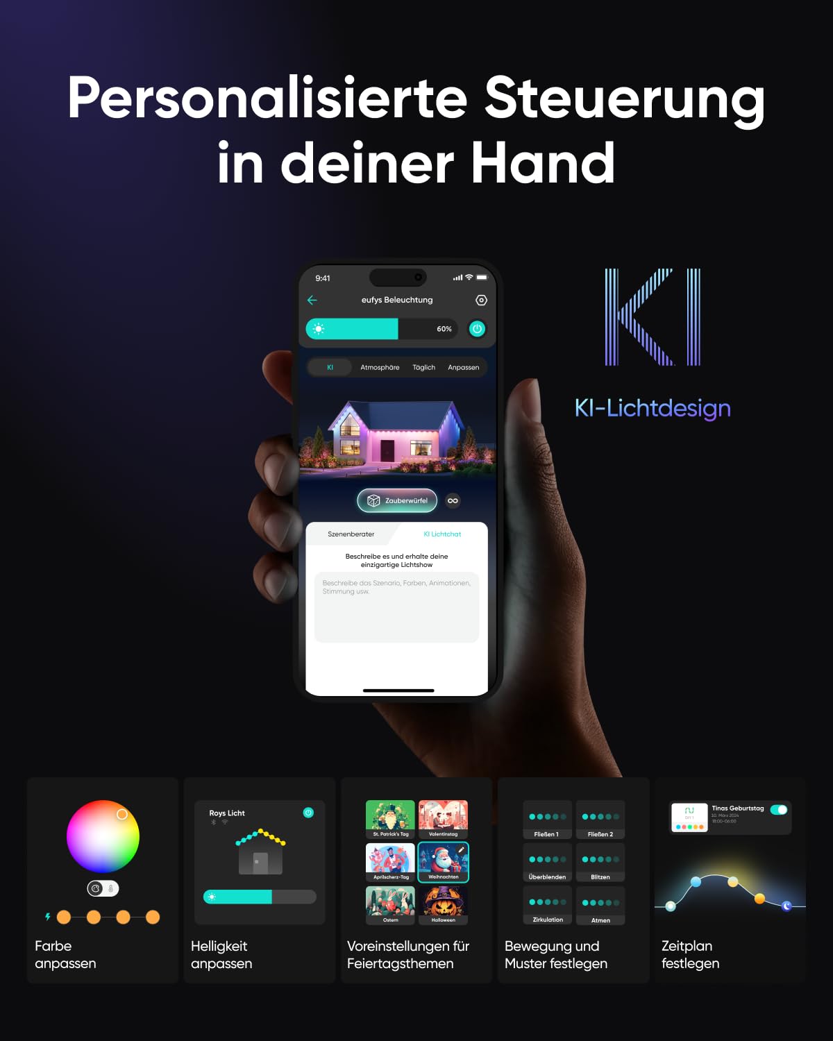 eufy Außen-Wegeleuchten E10, 4er-Pack, Smarte Verkabelte RGBWW LED Leuchten