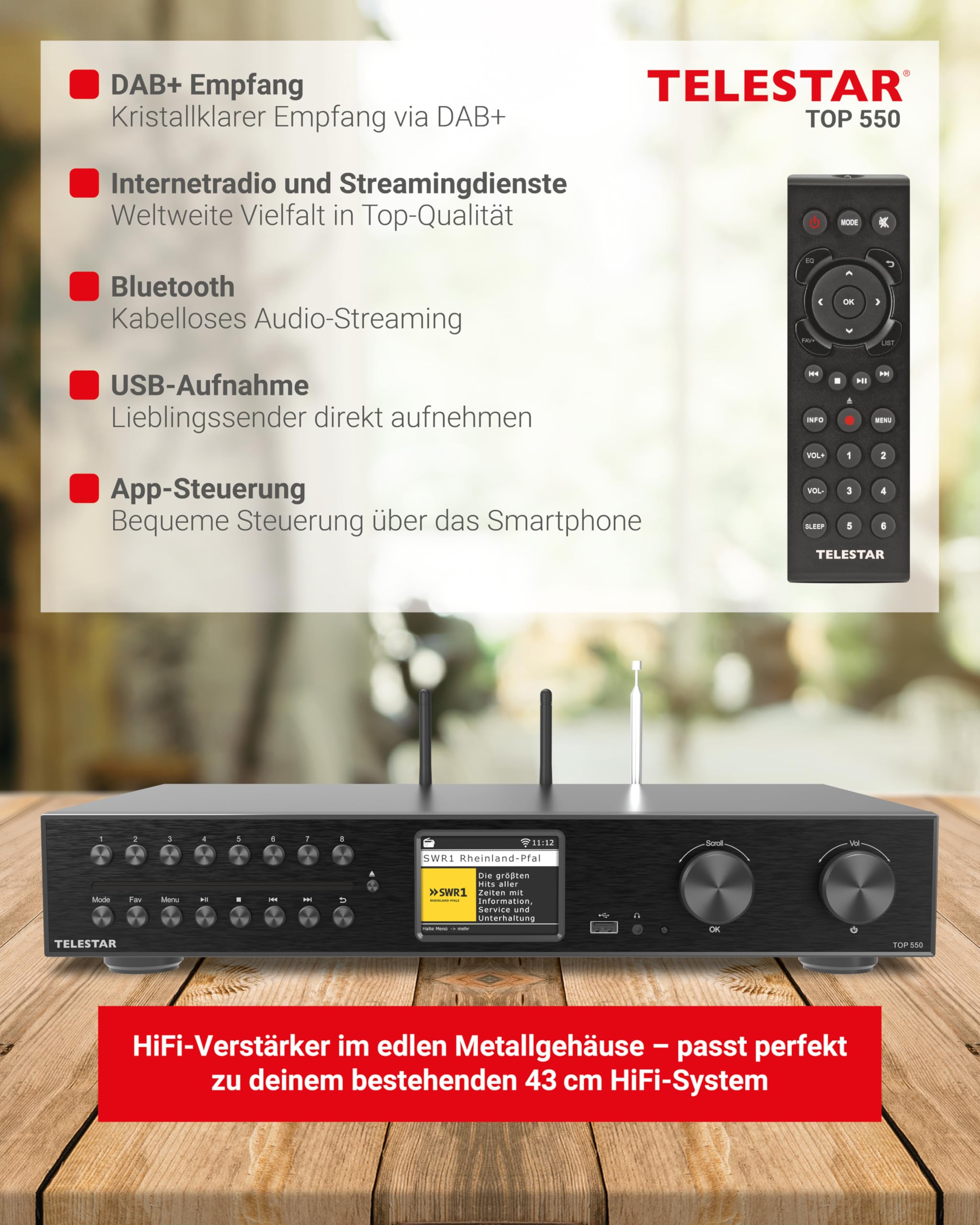TELESTAR TOP 550 HiFi-System mit Verstärker und CD-Player Internetradio DAB+
