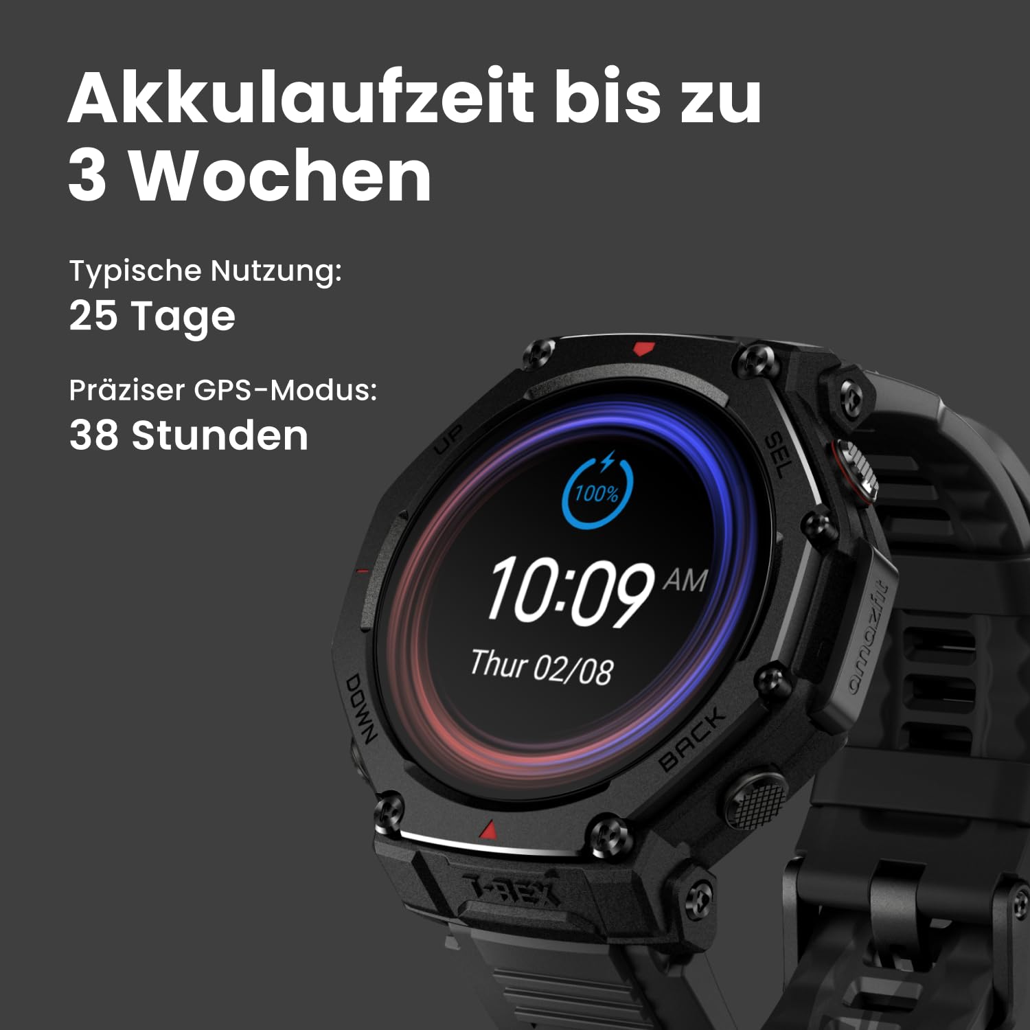 Amazfit T-Rex 3 Pro Outdoor Smartwatch 48mm Saphir-AMOLED-Display, Titan-Lünette
