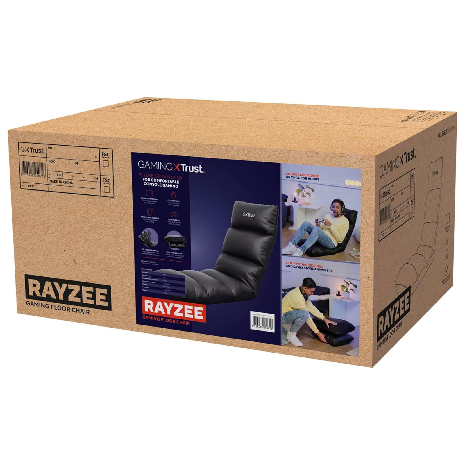 Trust GXT718 Rayzee (25071), Klappbarer Gaming-Floor-Stuhl, Schwarz