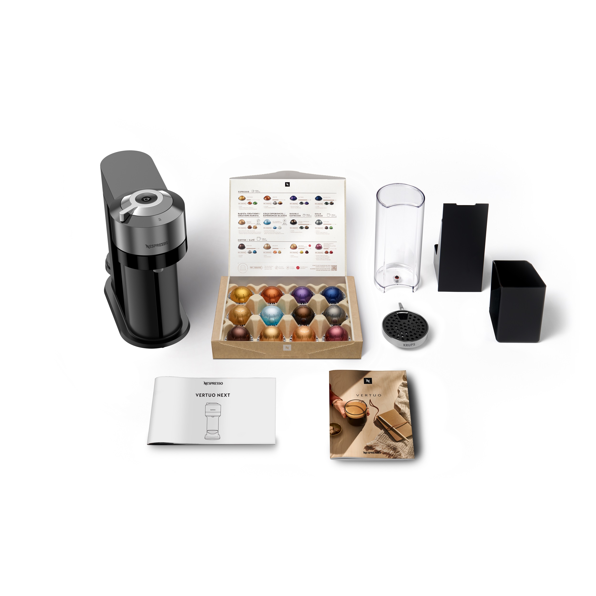 Krups XN 910C Nespresso Vertuo Next Dark Chrome + Nespresso Aeroccino 3 Milchaufschäumer