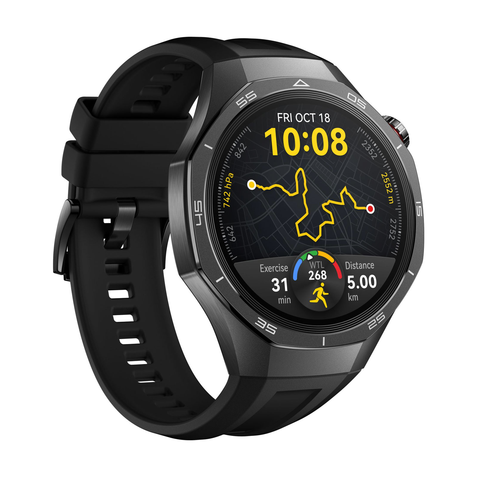 Huawei WATCH GT 5 Pro 46mm Titanbeschichtetes Edelstahlgehäuse mit schwarzem Fluorelastomer-Armband Smartwatch
