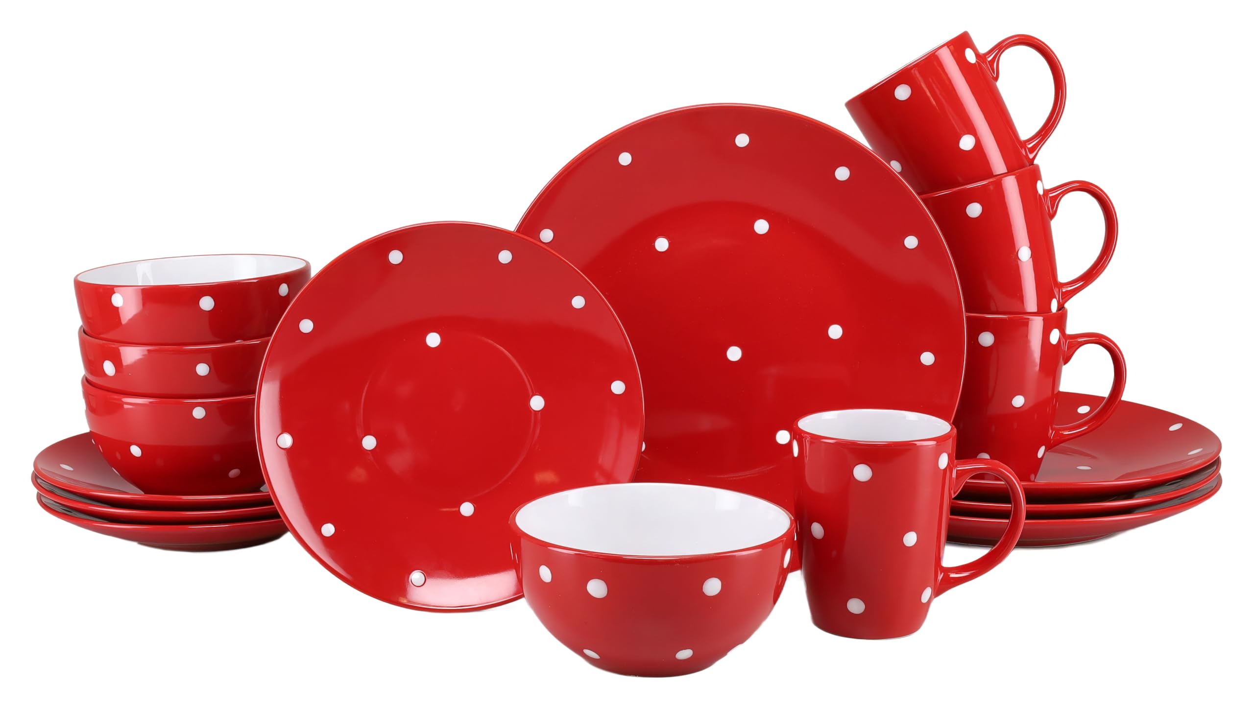 CreaTable 24595 Kombiservice Polka Dots Rot-Weiss 16-tlg. 4 Personen