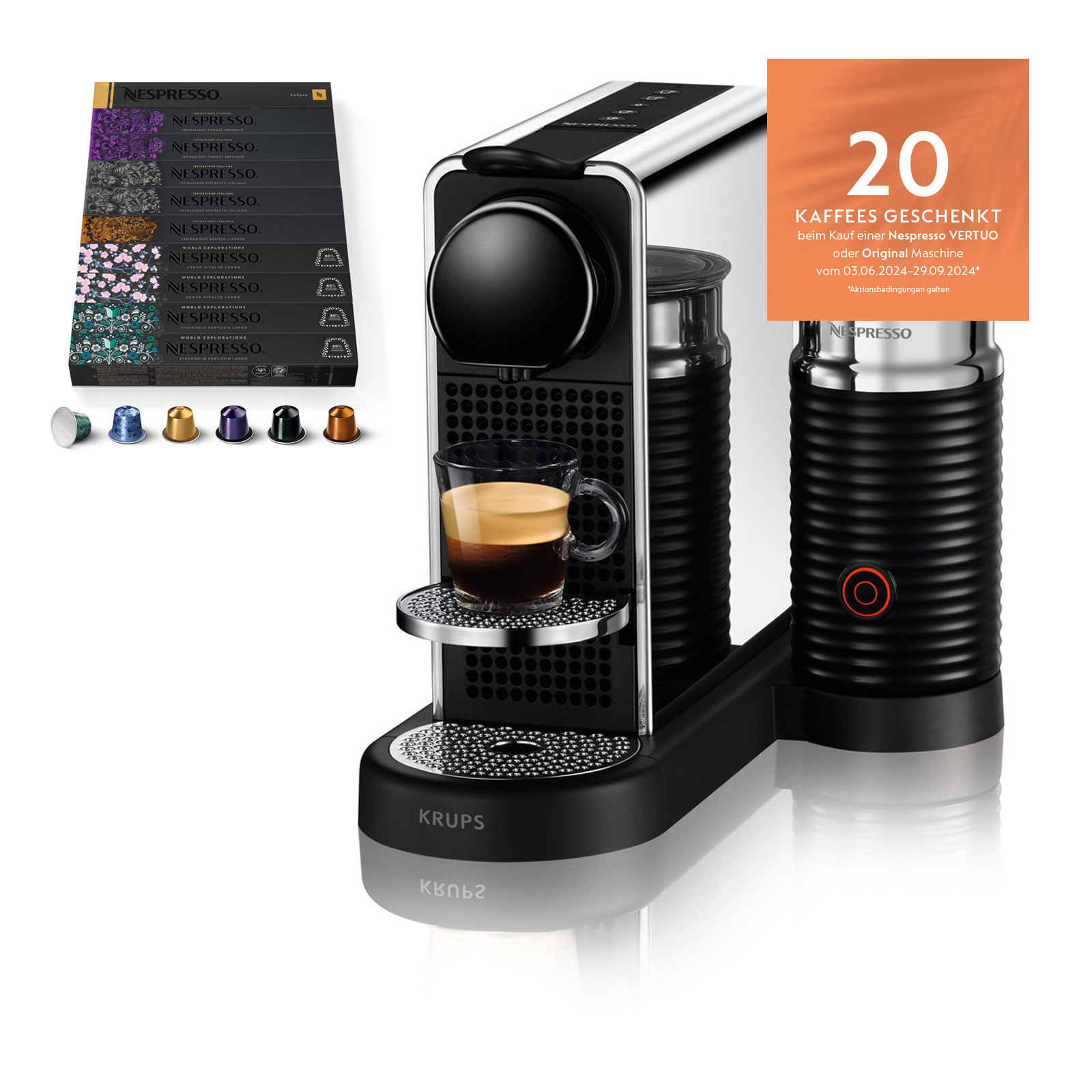 KRUPS Citiz Platinum & Milk XN630 Nespressomaschine + 100 ORIGINALE NESPRESSO-KAPSELN