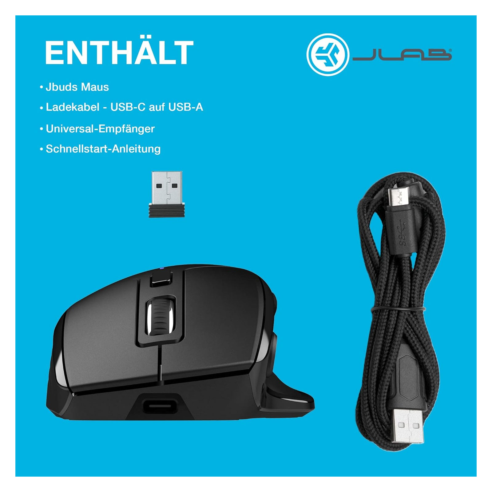 JLab JBuds Mouse Schwarz Funkmaus Bluetooth und 2,4 GHZ Dongle Ergonomisch