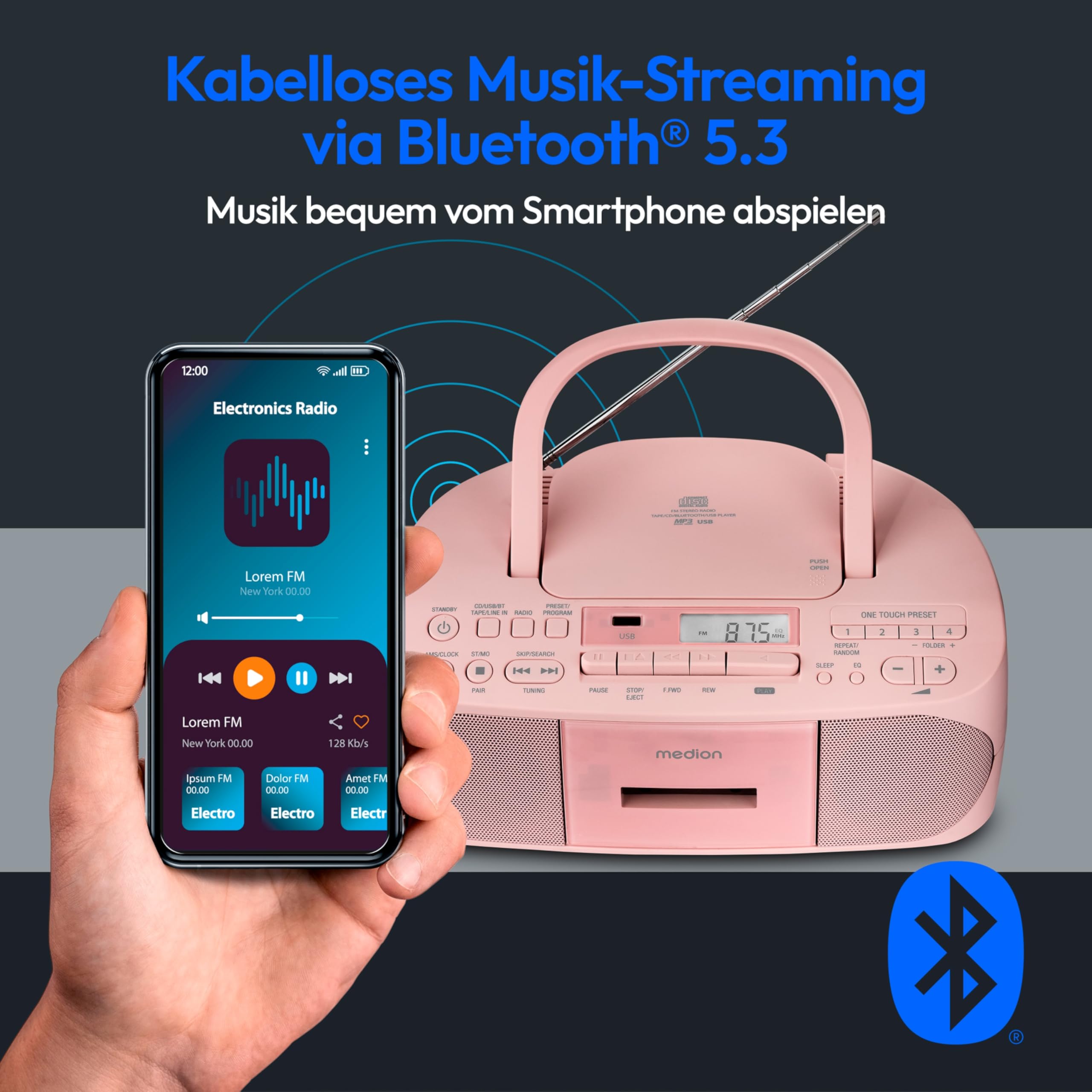 Medion LIFE E65010 Boombox Radiorekorder USB mit CD-Spieler und Kassettendeck