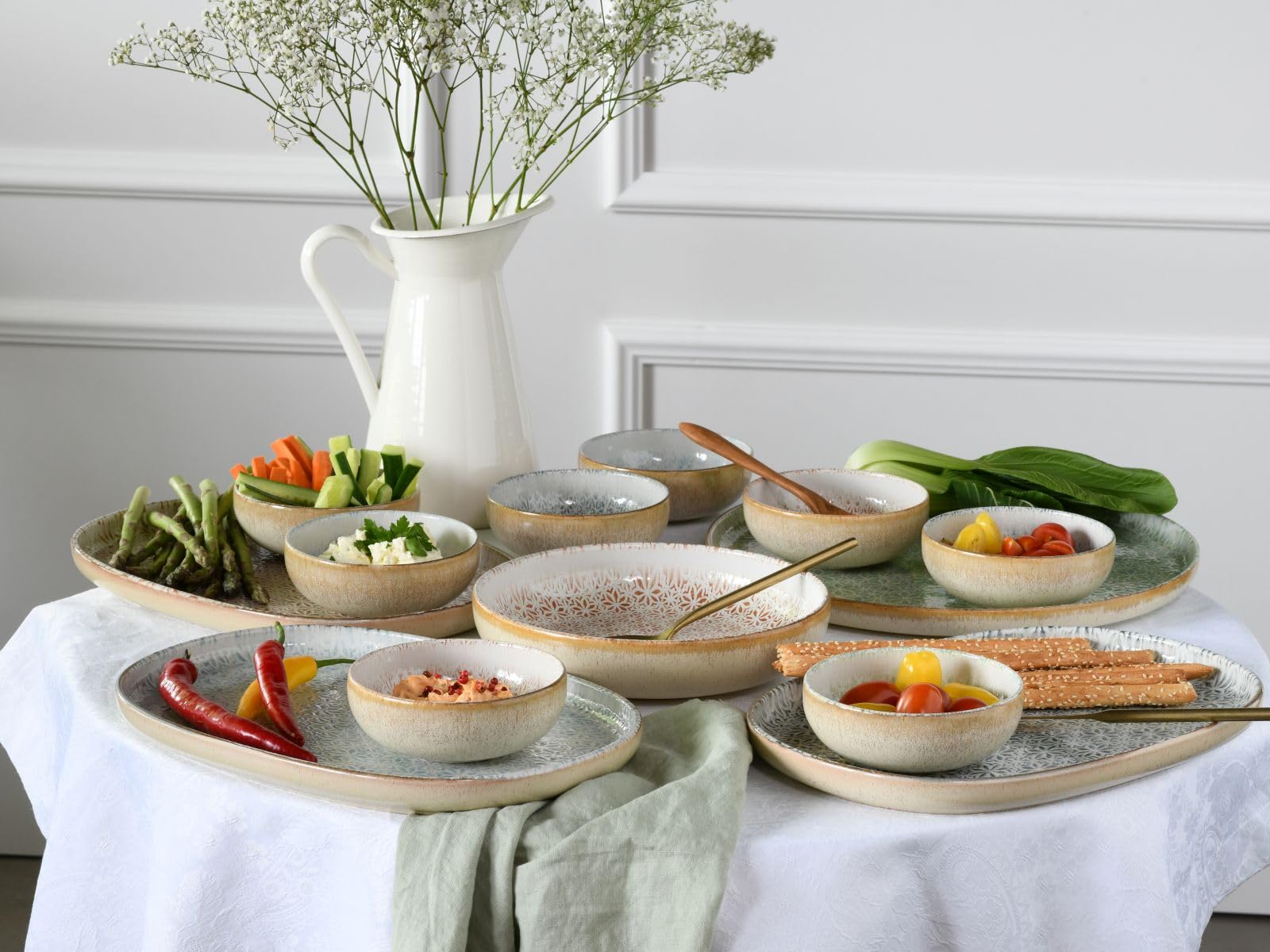 CreaTable, 24085, Serie Uno Emiliana Grün, 12-tlg Geschirrset für 4 Personen